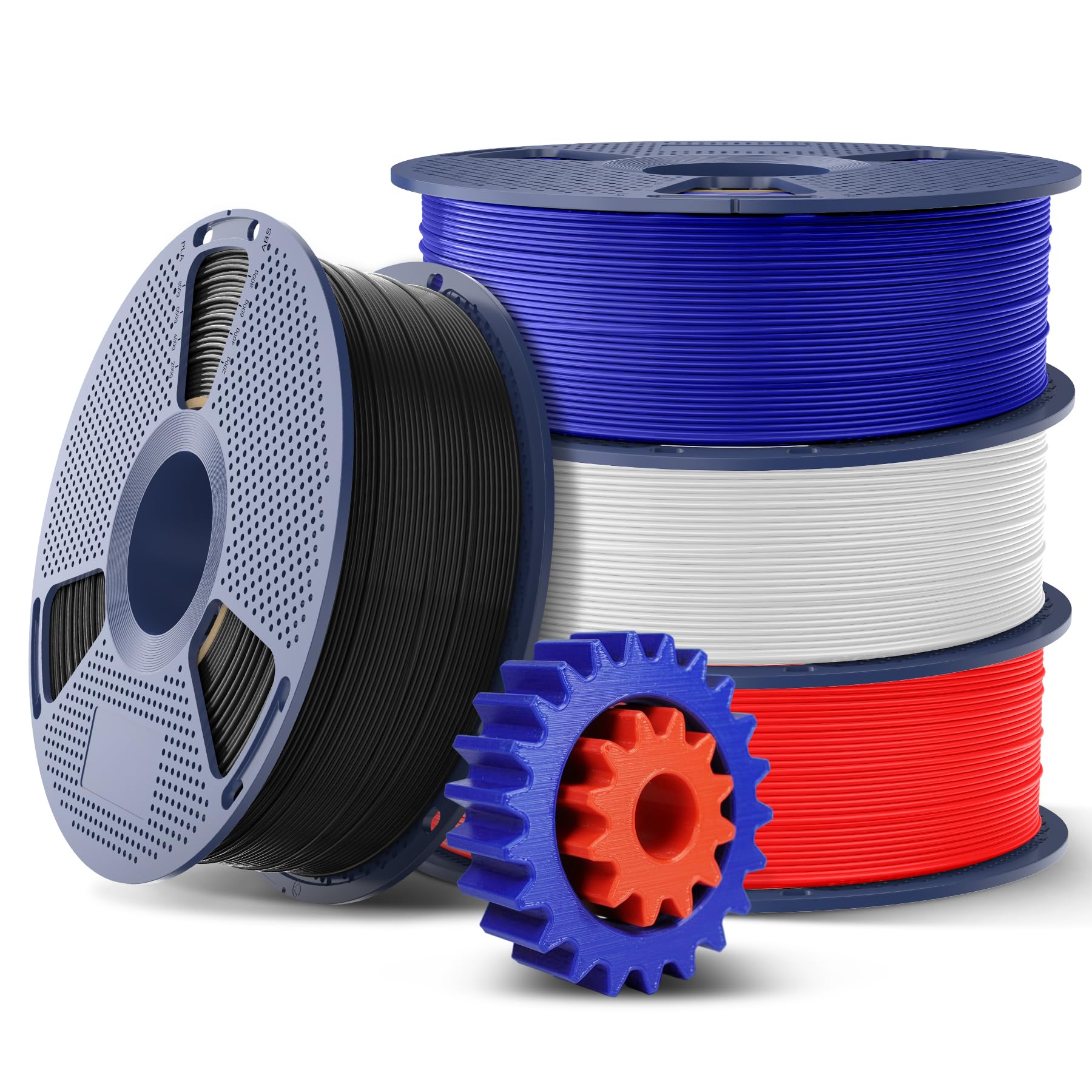 SUNLU ABS Filamento de Alta Velocidad, High Speed 350mm/s Filamento para Impresora 3D de 1,75mm, Resistencia al Calor, Excelente Tenacidad, Impresión Rápida, Total 4KG.(Negro+Blanco+Azul+Roja)