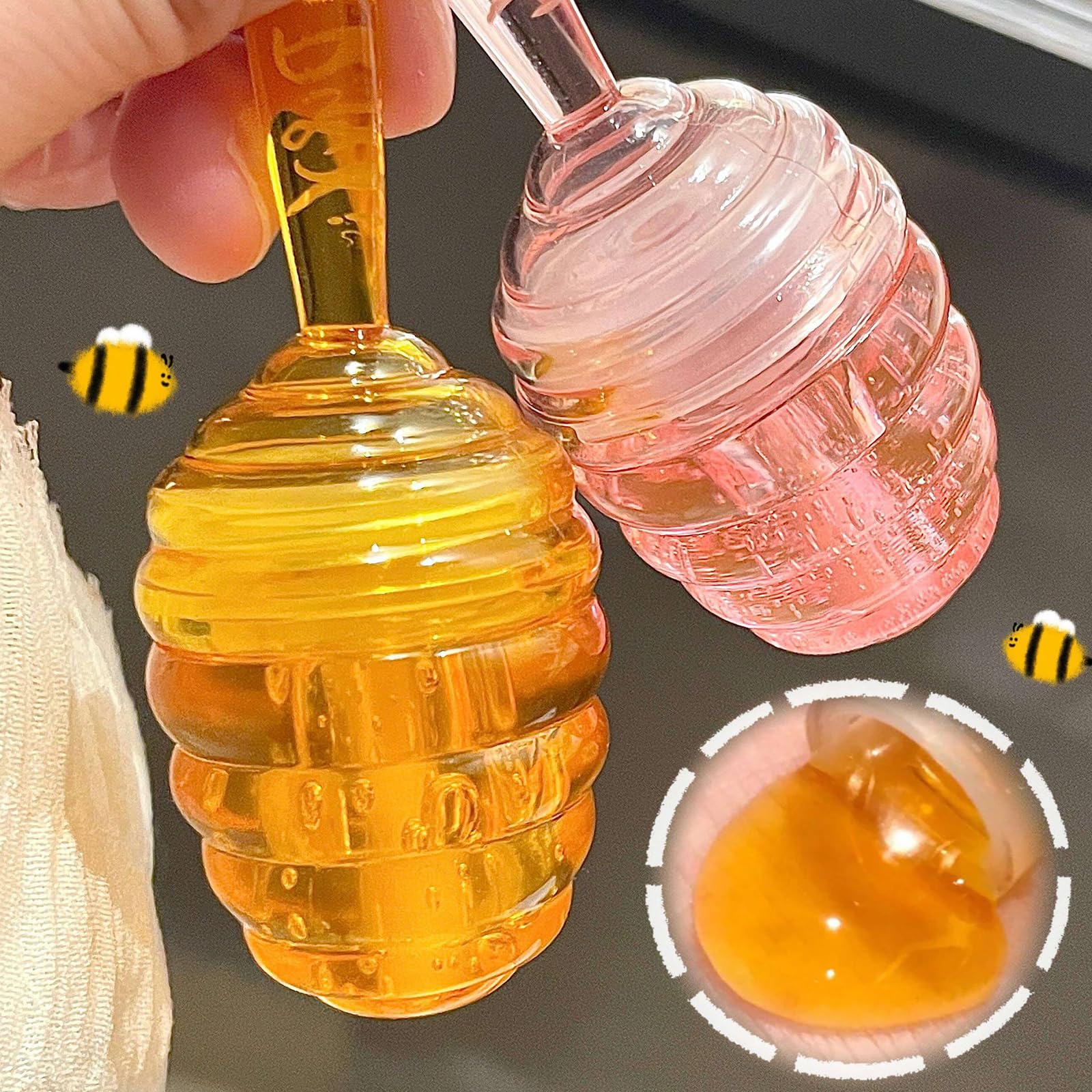 2 Pieza Miel Brillo de labios Voluminizador, Gloss Labios Transparente Larga Duración Hidratante, Brillante Aceite Labial Set Lápiz labial Líquido, Ligero No Pegajoso Lip Glow Oil para Mujer y Niñas