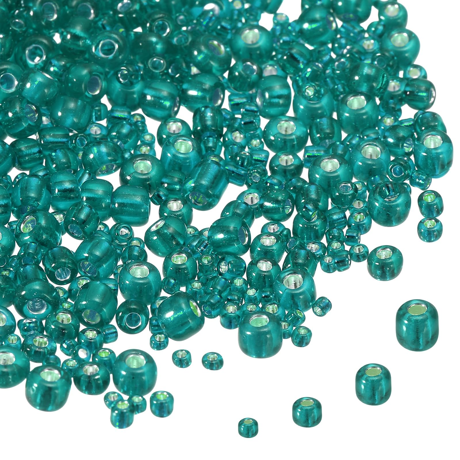 sourcing map 2848pcs Iridescent Glass Seed Beads 1.5/2/3/4mm Acrylic Round Bugle Beads for DIY Jewelry Craft Plants Making Fabric Felt Ornaments, Blue