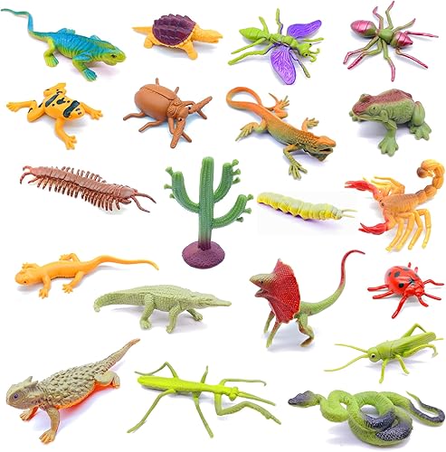 Guaishou 20 piezas realistas insectos de plástico animales figuras juguetes contiene mariquitas, orugas, escarabajos, mantis, escorpiones, lagartos,