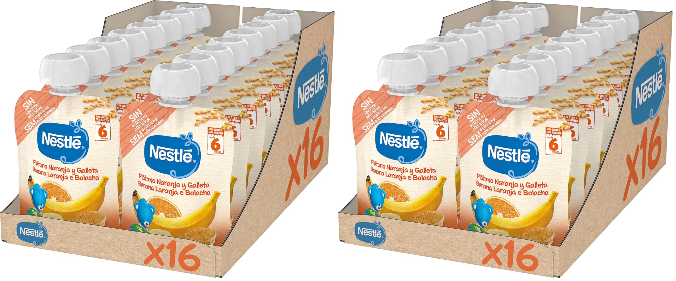 Nestlé Puré Plátano Naranja Galleta 16x90g (Paquete de 2)