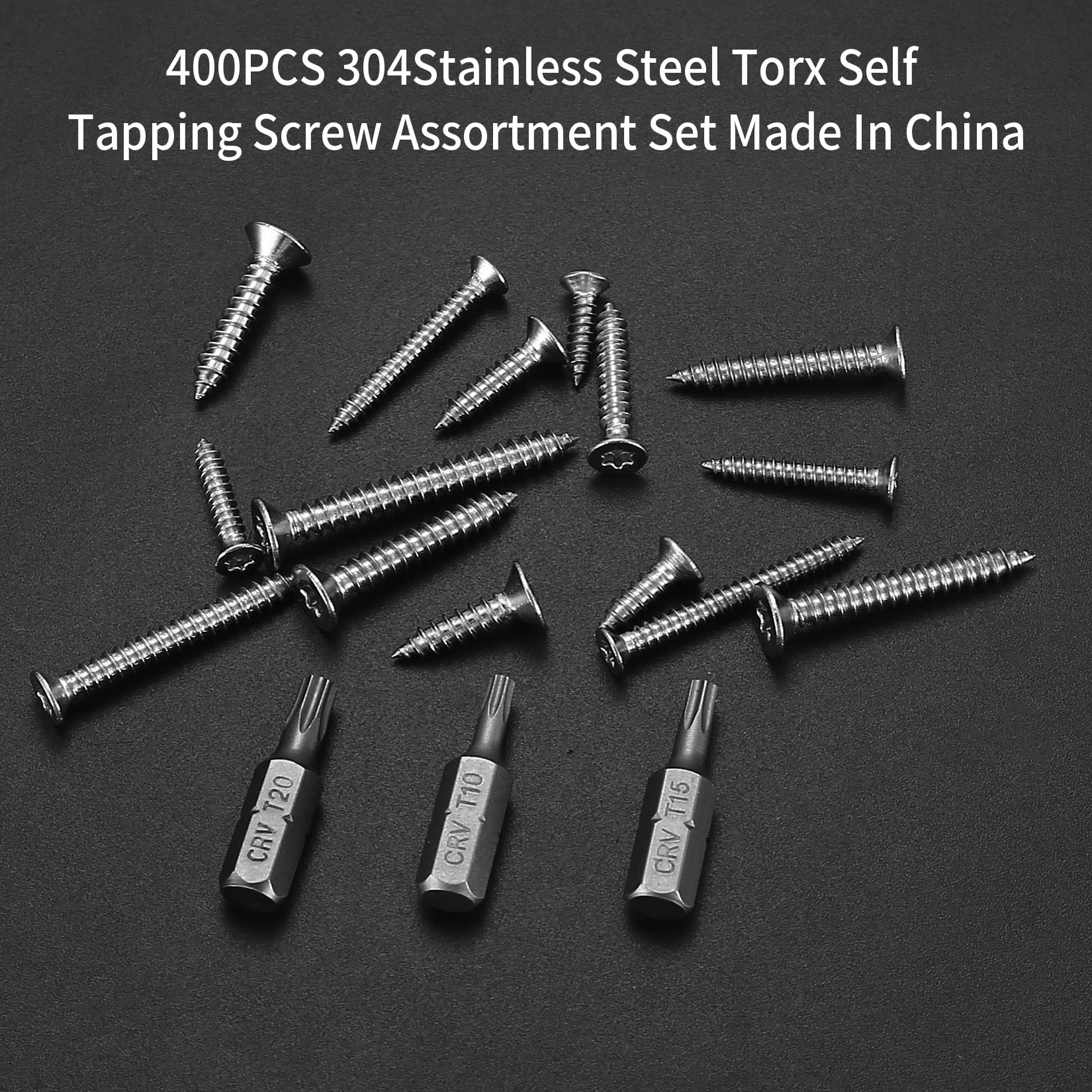 400 Pcs M3 Self Tapping Screws - 304 Stainless Steel Countersunk Head Assortment