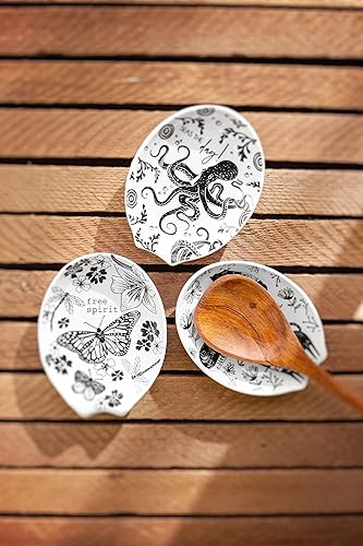 Miniatura 3 de Karma, Soporte de cuchara bohemio, soporte de cuchara de cerámica blanco y negro, soporte de cuchara de cerámica para encimera, gallo