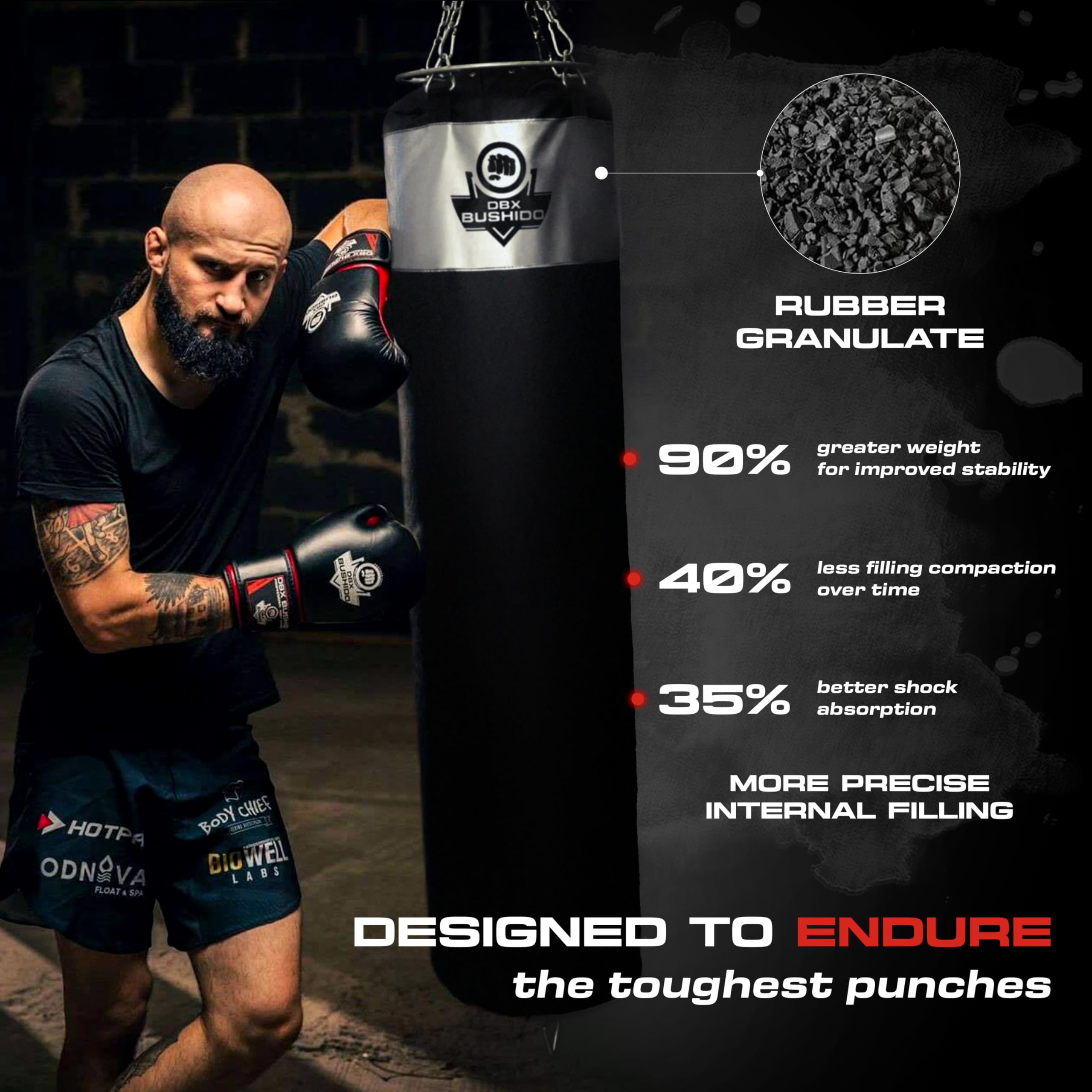 DBX BUSHIDO SPORT Sacco da boxe riempito con granulato di gomma 130 cm – Box Sack 60 kg – Training Boxe Sport e Kickboxing – Punching Bag…