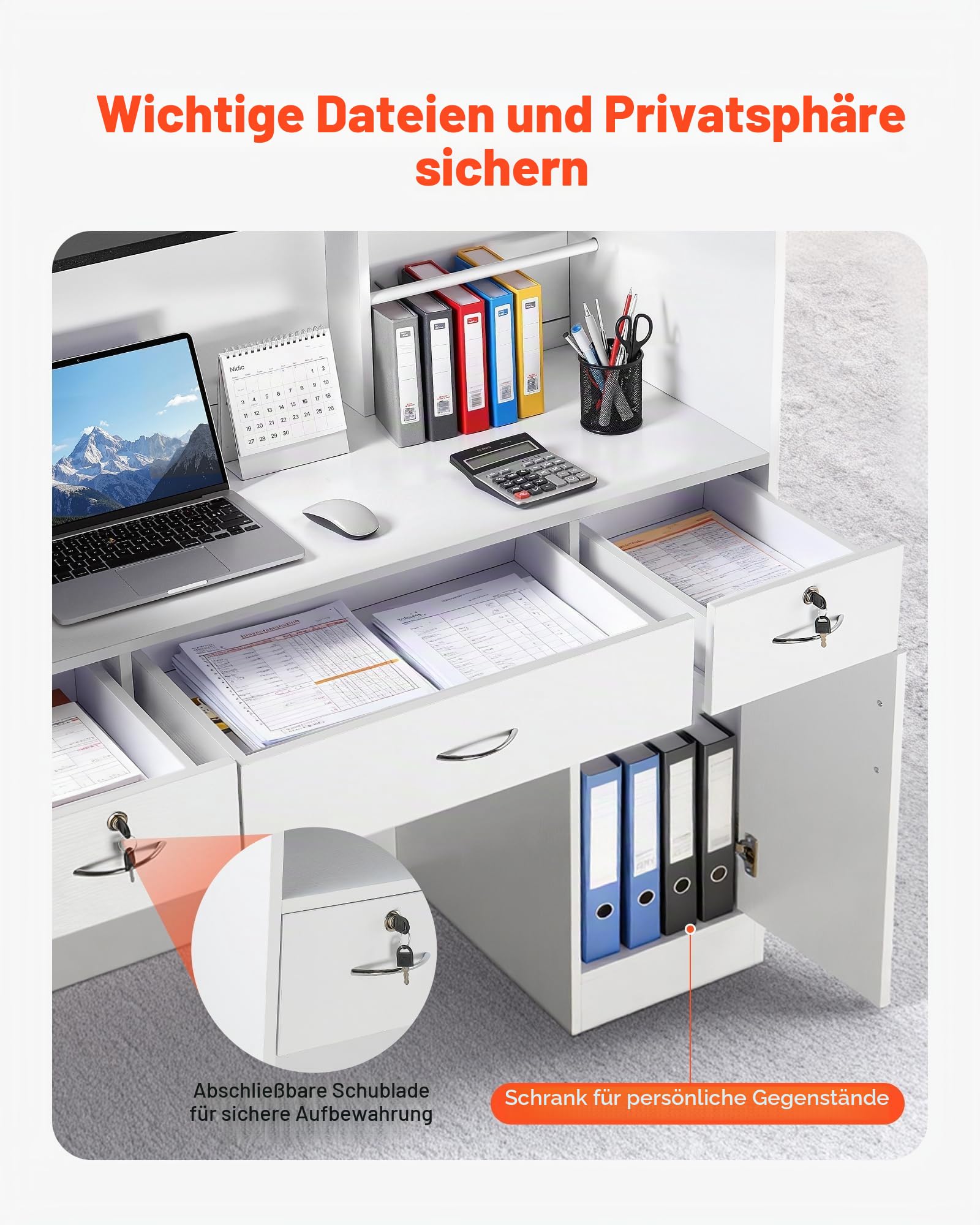 VEVOR Empfangstheke 127,5 cm Lang, Rechteckige Rezeptionstheke mit Lichtleiste & 3 Schubladen & Stauschränken, Empfangstresen für Kasse Lobby Schönheitssalon Büro Hotel, Verkaufstheke Bürotheke