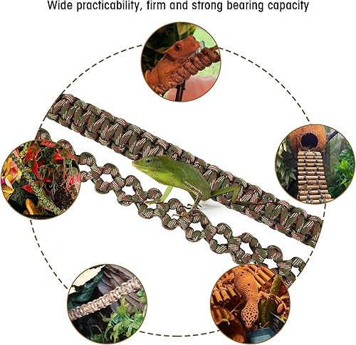 2 Pcs Reptile Vines for Climbing Bendable Jungle Vines Made of Handmade Umbrella Cord Weaving Rope Decor with 3 Suction Cup Accessories for Chameleon Crab Lizards Snakes Gecko Frog Hermit Crab