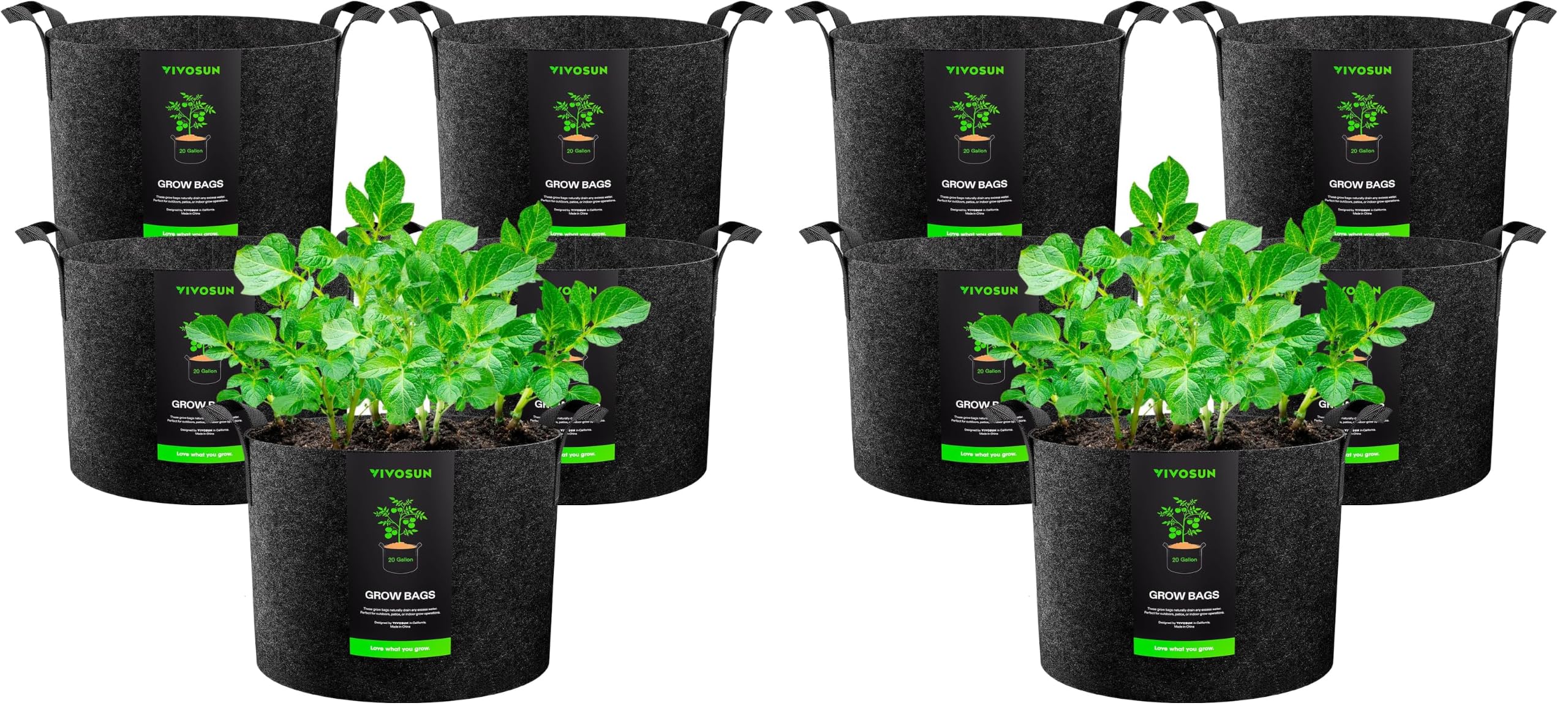 VIVOSUN 10-Pack 20 Gallon Plant Grow Bags, Heavy Duty Thickened Nonwoven Fabric Pots with Handles