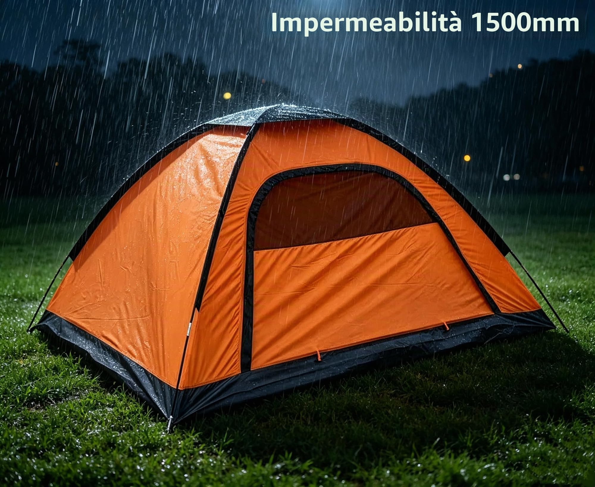 Tenda da campeggio per 3-4 persone, leggera, stabile, 4 uomini tenda a cupola impermeabile - sistema di ventilazione, protezione antizanzare