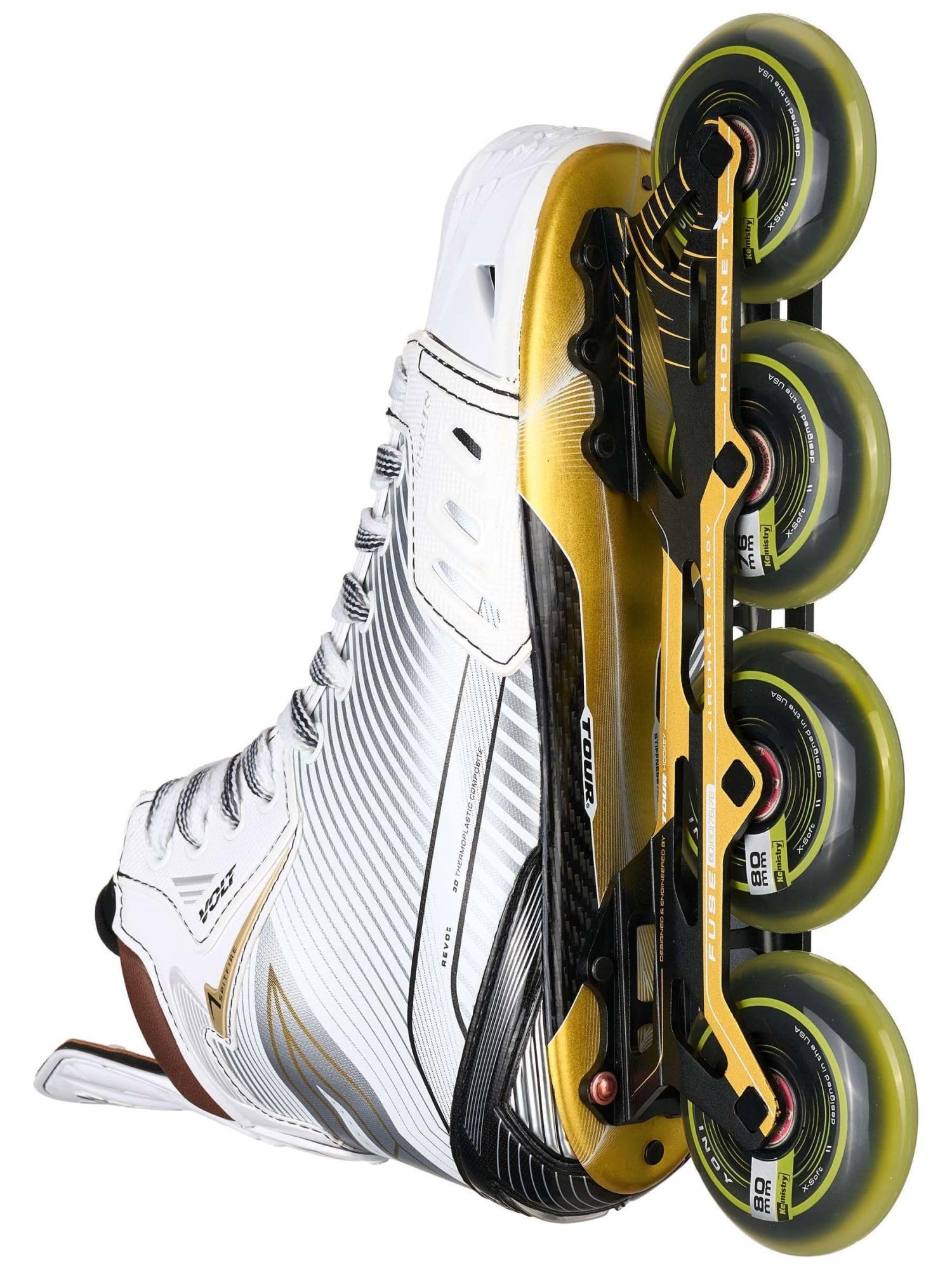 TOUR Rollhockey Schlittschuhe Volt Spitfire (Weiß/Gold, 9.5 = EU 45)