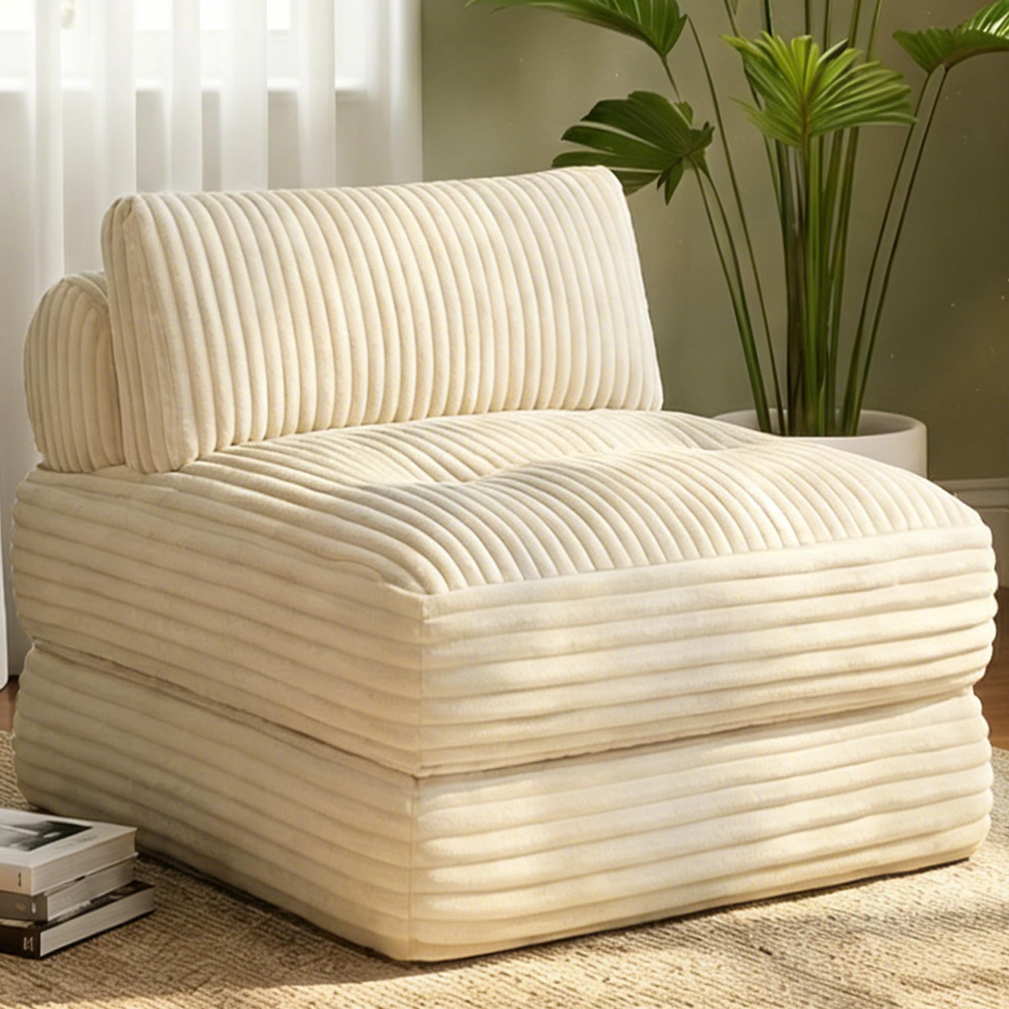 Plush Corduroy Folding Sofa Bed Free Setup Floor Beds 34 Boneless Couch for Small Spaces Corner Chair Convertible