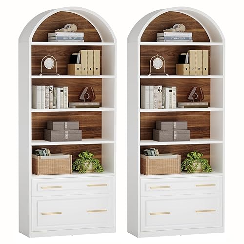 Tribesigns 76.8" Tall Arched Bookcase Set of 2, 5-Tier Bookshelf
