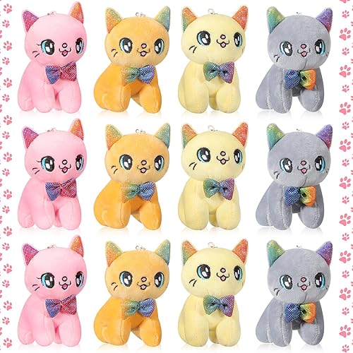 Chalyna 12 piezas de lindo juguete de peluche de 4 pulgadas, mini sirena, tigre, tortuga, cachorro, cerdo, alpaca, gato, adornos de muñeca, llavero,