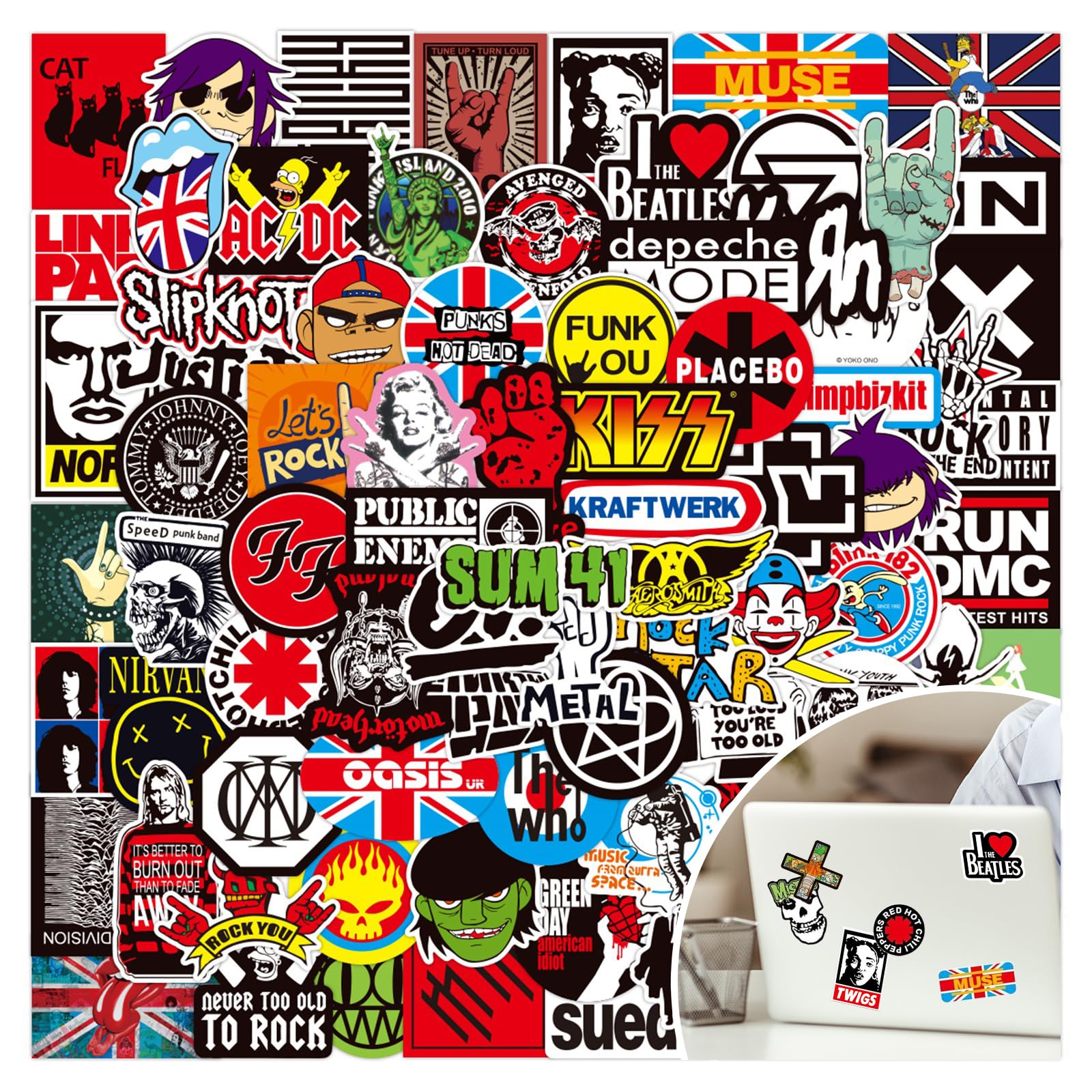 200 Pcs Waterproof Vinyl Rock Music Sticker Pack for Laptops and Guitars