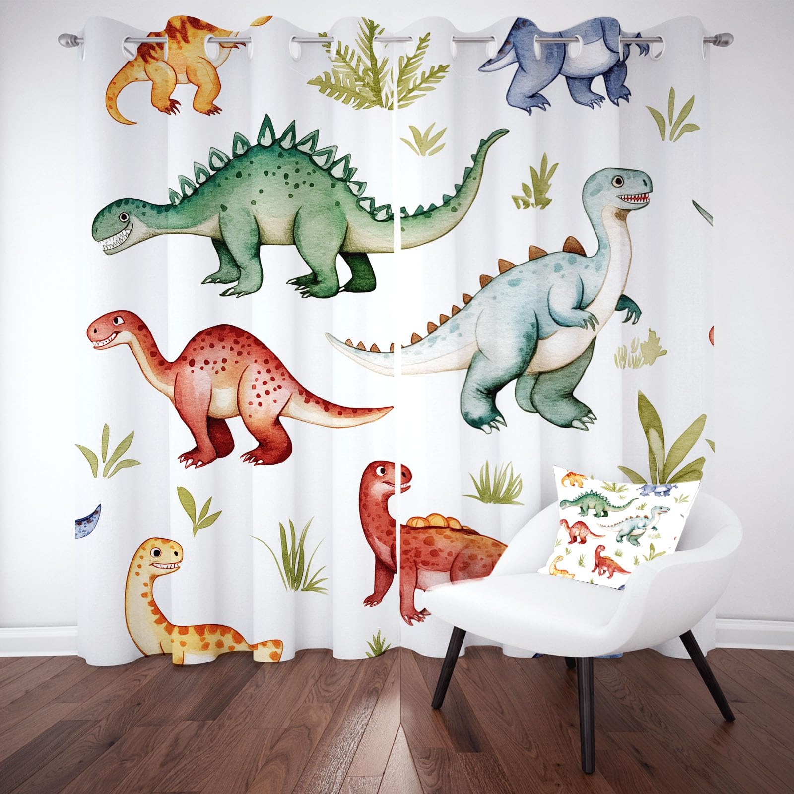 Rideaux Occultant Thermique Isolant Dinosaure Animaux Lot De 2, Rideau À Oeillets Isolant Anti Froid Dessin Animé Rideau Opaque Mignon Enfant pour Chambre Salon 110x160 cm