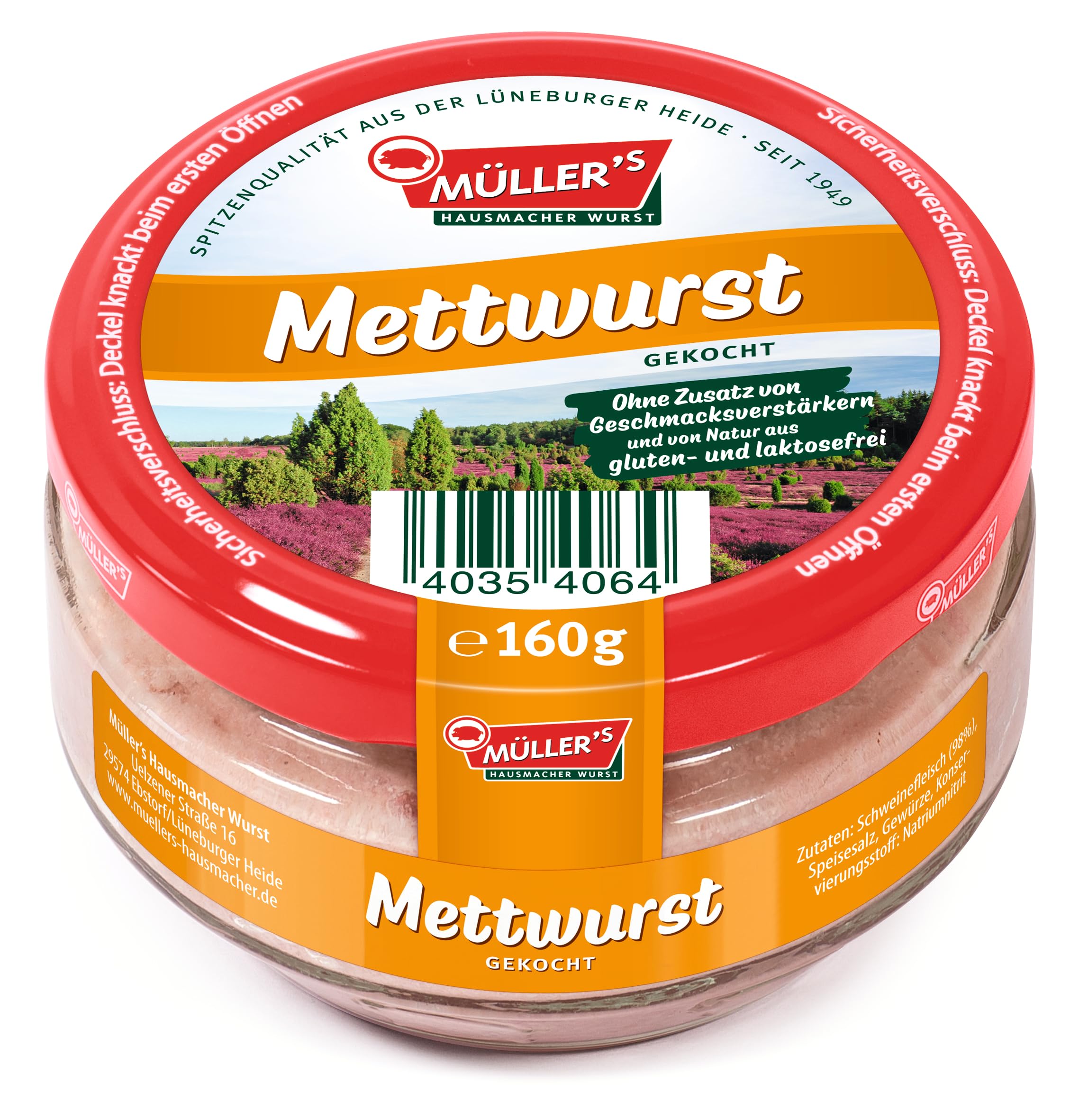 6x Müller’s Klassiker Probierset: 1 x Heidefrühstück, 1 x Leberwurst, 1 x Mettwurst, 1 x Pfälzer Leberwurst, 1 x Rotwurst, 1 x Zwiebelwurst