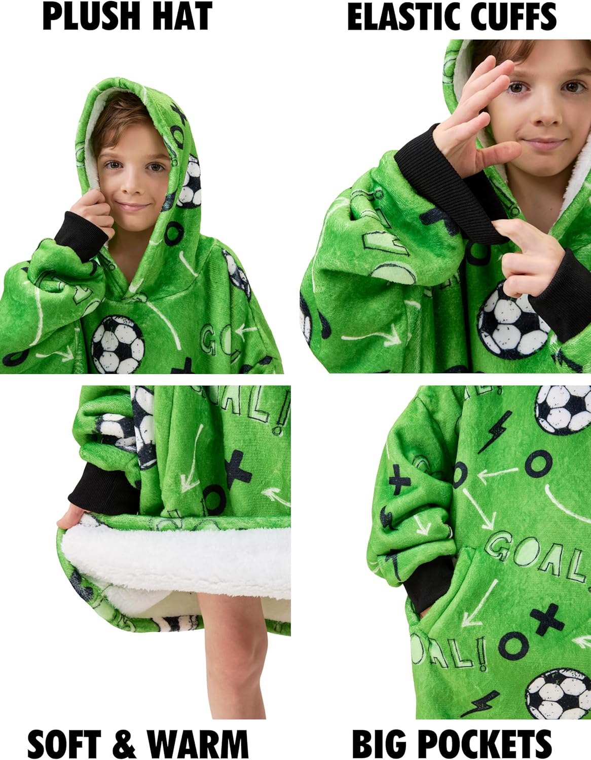Soccer Gifts for Boys, Girls, Kids, Wearable Blanket Hoodie, Oversized Hooded Blanket, Plush, Cozy, Warm, Soft - Image 6