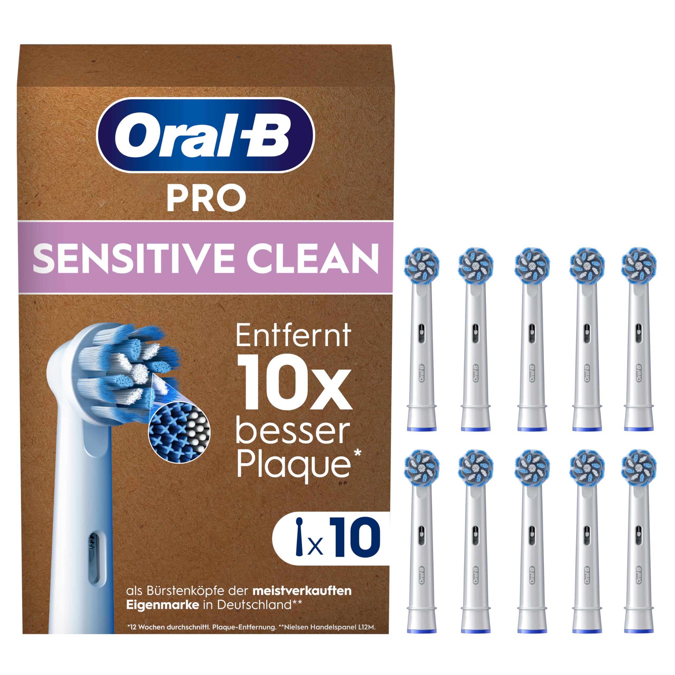 Oral-B Pro Sensitive Clean Aufsteckbürsten — ORIGINAL Zahnbürstenaufsatz für Elektrische Oral-B Pro Zahnbürste — Ersatzbürsten für sanfte Zahnreinigung — Weiß, 10 Stück