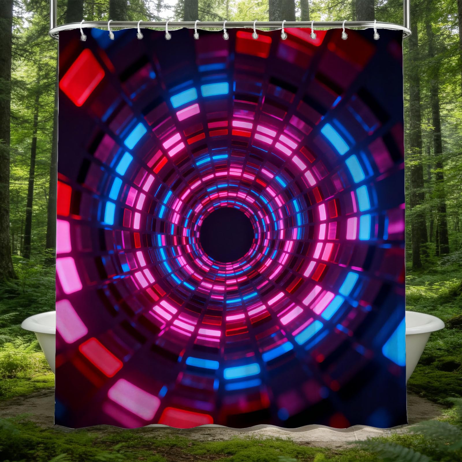 Hongduo 3D Neon Tunnel Shower Curtain for Stalls Bathtubs Abstract Bathroom Decor Shower Curtain Set Polyester Fabric Waterproof 180x180cm/71X71 Inch with Hooks