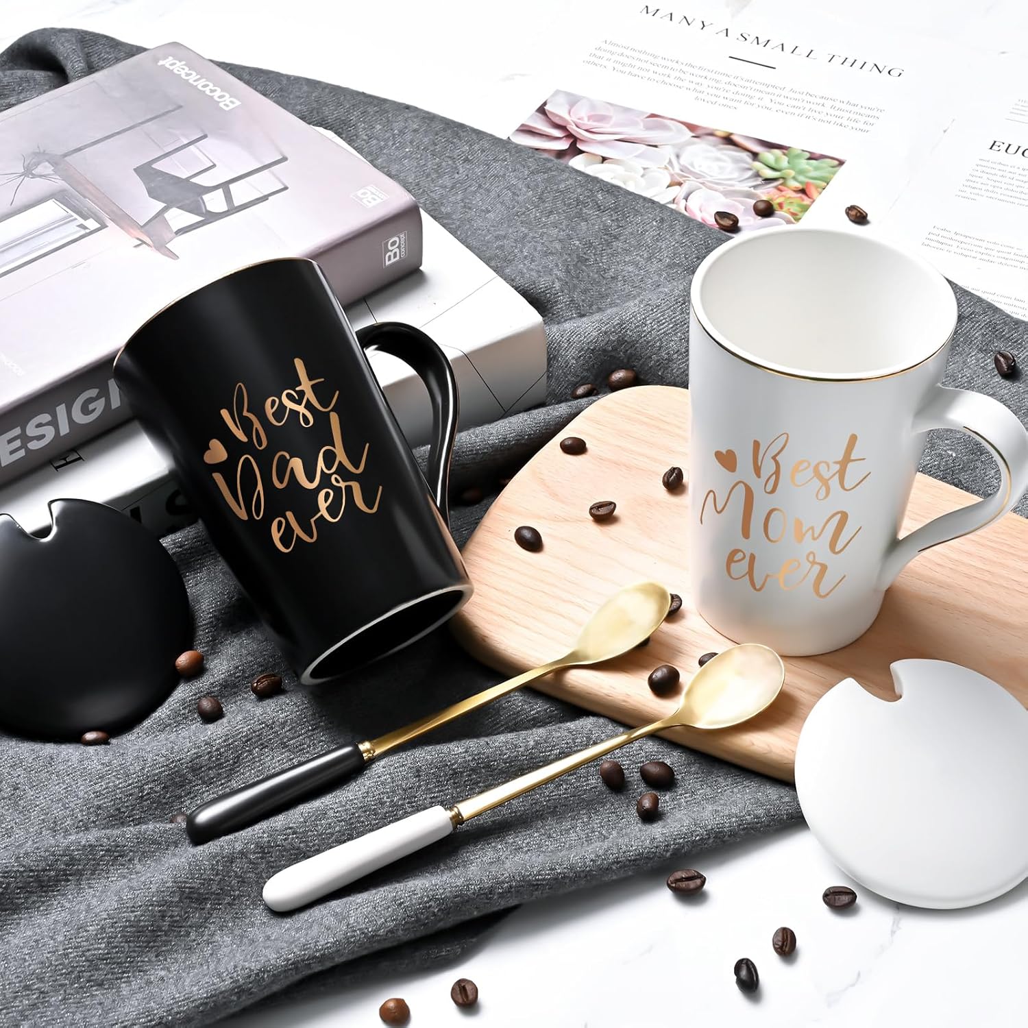 YHRJWN Best Mom and Dad Gifts, Mom and Dad Mugs, Best Parents Ever Coffee Mug, Christmas Gifts for Parents from Daughter Son, 14 Oz - Image 2