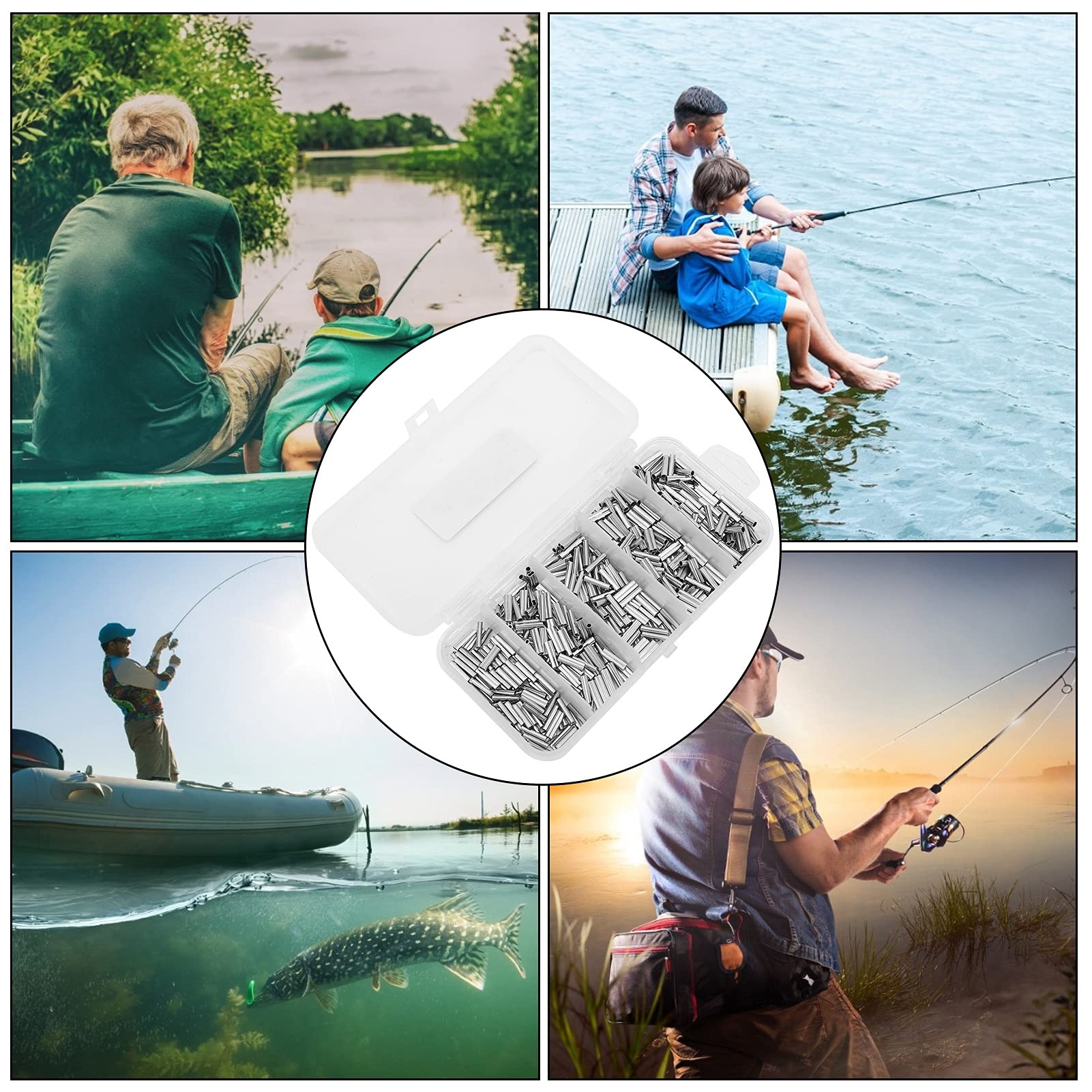 500PCS Manguito prensador de Doble Barril Individual, Mini Kit de Conector de Manguitos prensados ​​de Cobre Conector de Tubo de Cobre para Cable de línea de Pesca, para Accesorios de Equipo de Pesca