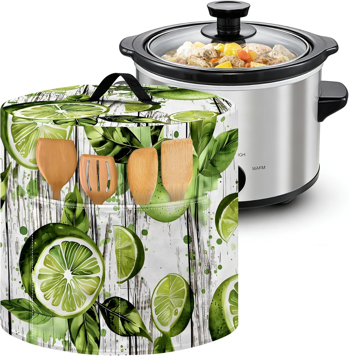 NYZE Lime Slice Kitchen Small Appliance Dust Cover for 6 Quart Pressure Cooker Slow Cooker, Decorative Covers with Top Handle & Storage Pockets