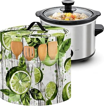 NYZE Lime Slice Kitchen Small Appliance Dust Cover for 6 Quart Pressure Cooker Slow Cooker, Decorative Covers with Top Handle & Storage Pockets