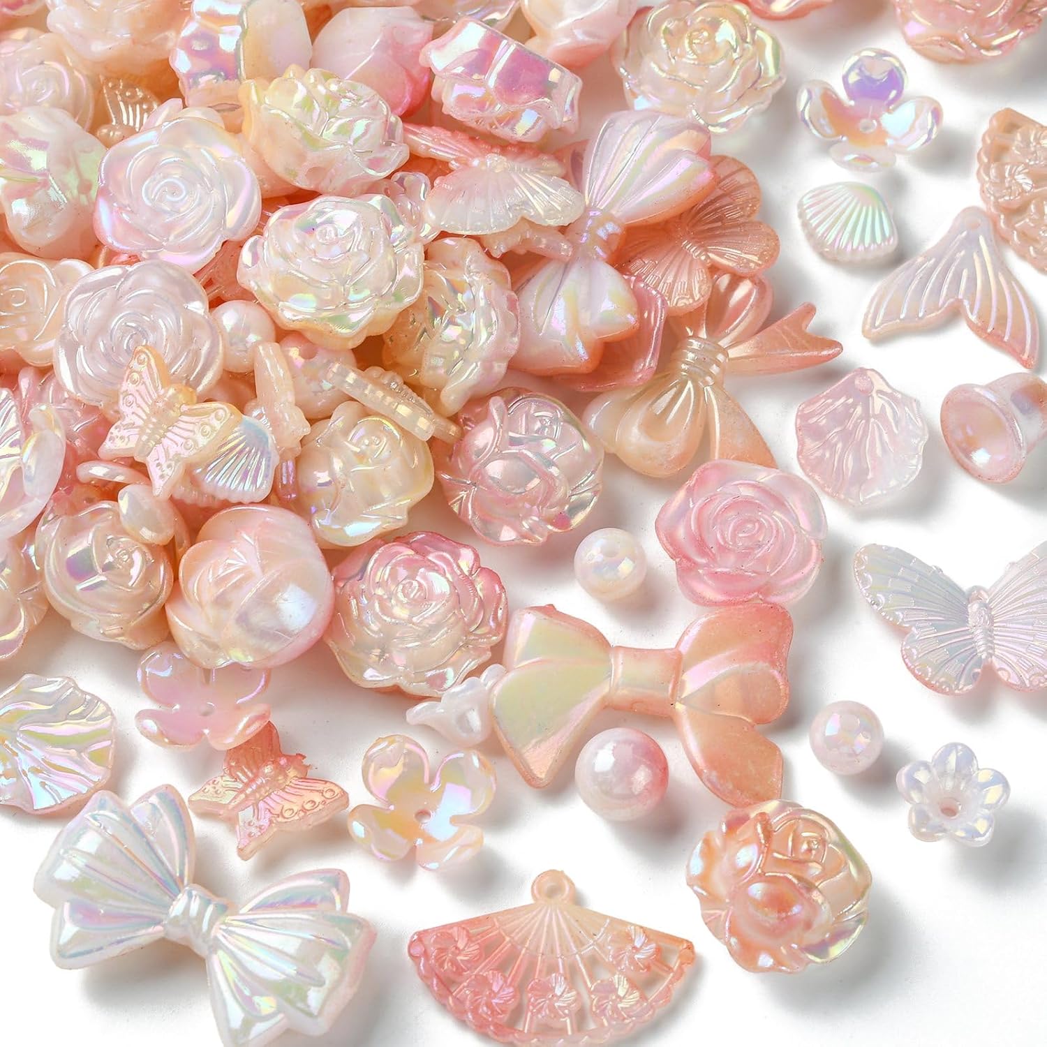 Ipotkitt 100 Pcs Pink Random Acrylic Assorted Bead Kits Spring Theme Flower Beads Plastic Butterfly Mermaid Tail Charms for DIY Lanyard Earring Jewelry Making - Image 7