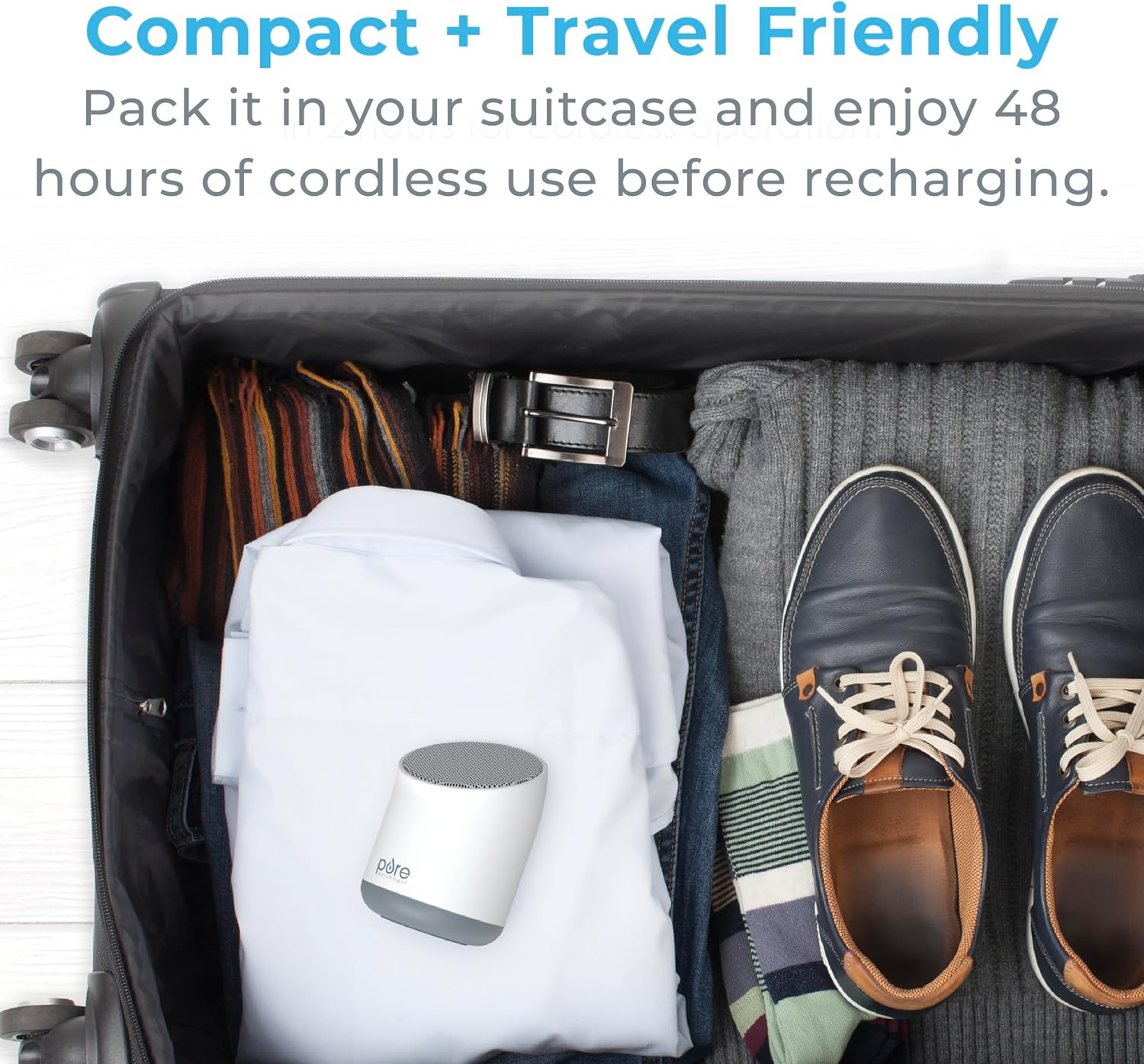 Pure Enrichment Wave Mini Travel Sound Machine - 6 Soothing Sounds Including White Noise, Seamless Loop Audio, Rechargeable Battery, 48 Hour Run Time, Optional Timer, and Storage Bag