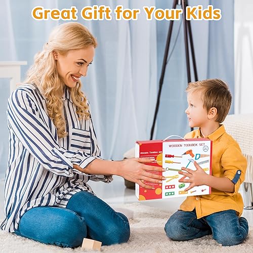 Miniatura 8 de KIDWILL Juego de herramientas para niños con taladro eléctrico y calcomanías de bricolaje, juego de herramientas para niños de 3 a 5 años, juguetes