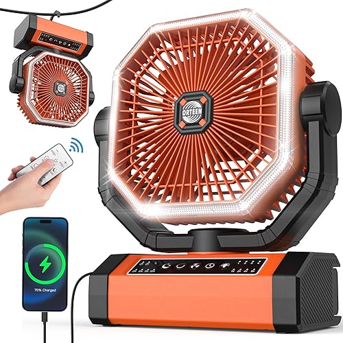 Ventilador alimentado por baterías, ventilador recargable portátil de 9 pulgadas, ventilador de campamento de 20000 mAh (60 horas) para tienda de