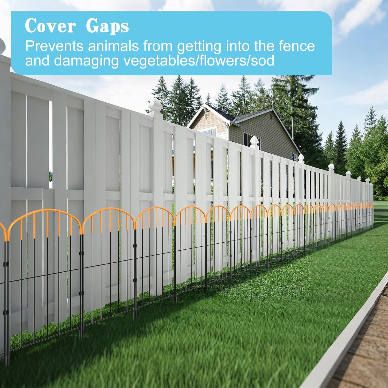 Decorative Garden Fence 10 Panels（16.34 in.H x 12.6 in.W x 10.6 feet） Small Border Panel Fencing for Yard,Arched Top Orange Flower Bed Edging,Rustproof Metal No Dig Fence,Animal Barrier for Dog