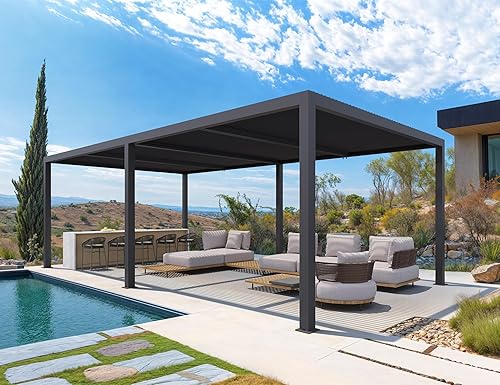 Miniatura 76 de PURPLE LEAF Pérgola 94AS con listones de aluminio para exteriores de 12 x 20 pies con techo ajustable para terraza, patio trasero, jardín, kiosco