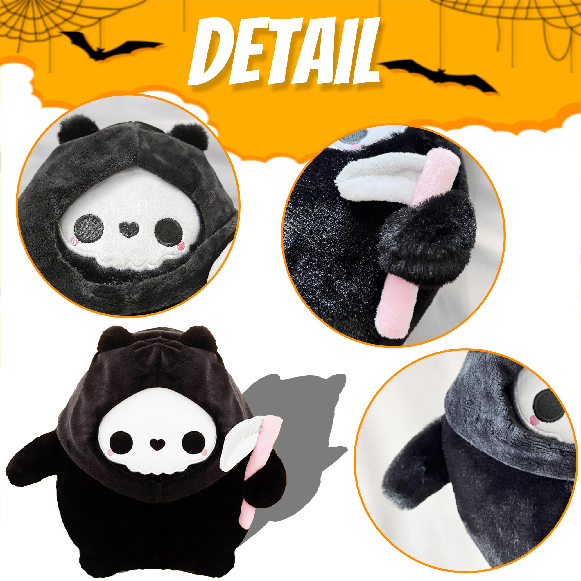 Peluche Gato Negro Kawaii De 45,7 Cm – Cojín De Felpa Suave Y Redondo Con Relleno De Algodón PP, Perfecto Para Abrazar Y Decorar