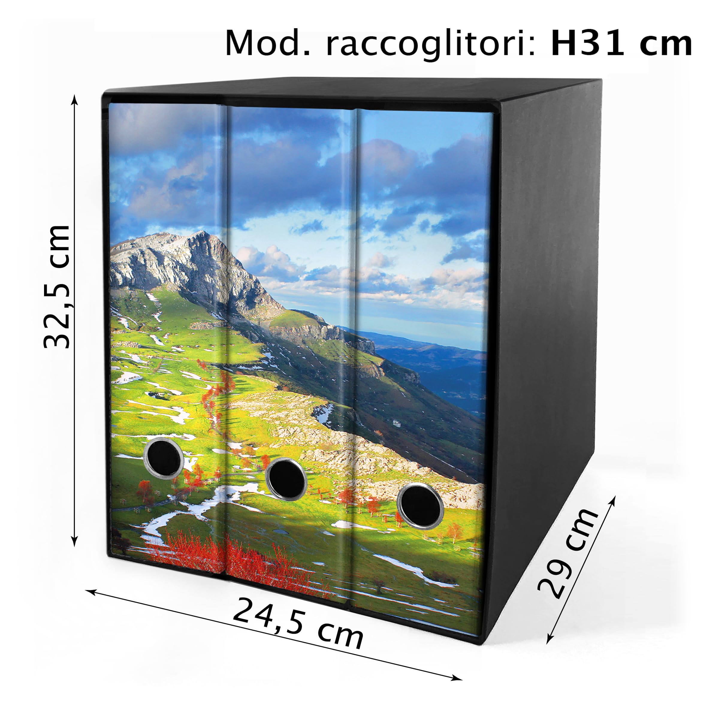Set da 3 raccoglitori ad anelli - MONTAGNA con PRATI (H31 cm con 4 anelli)