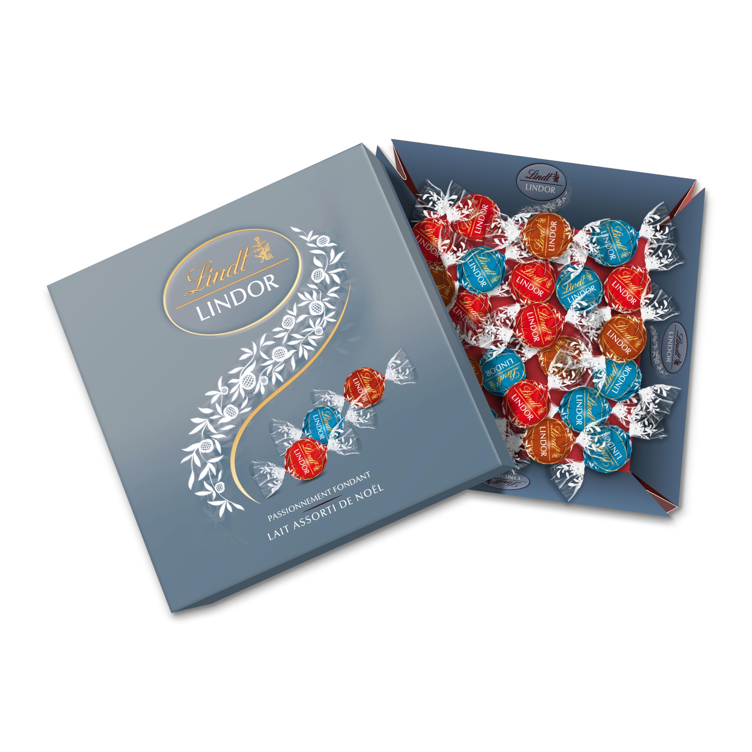 Lindt - Boîte Cadeau LINDOR - Assortiment de Chocolats au Lait, Noisettes, Caramel Pointe de Sel - Cœur fondant - Idéal pour Noël, 287g