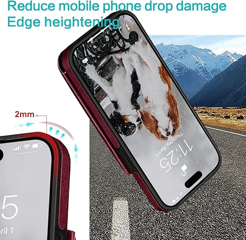 Miniatura 6 de Funda tipo cartera para iPhone 15 Pro Max de 6.7 pulgadas (compatible con Magsafe), magnética 2 en 1 desmontable funda trasera con tapa abatible,