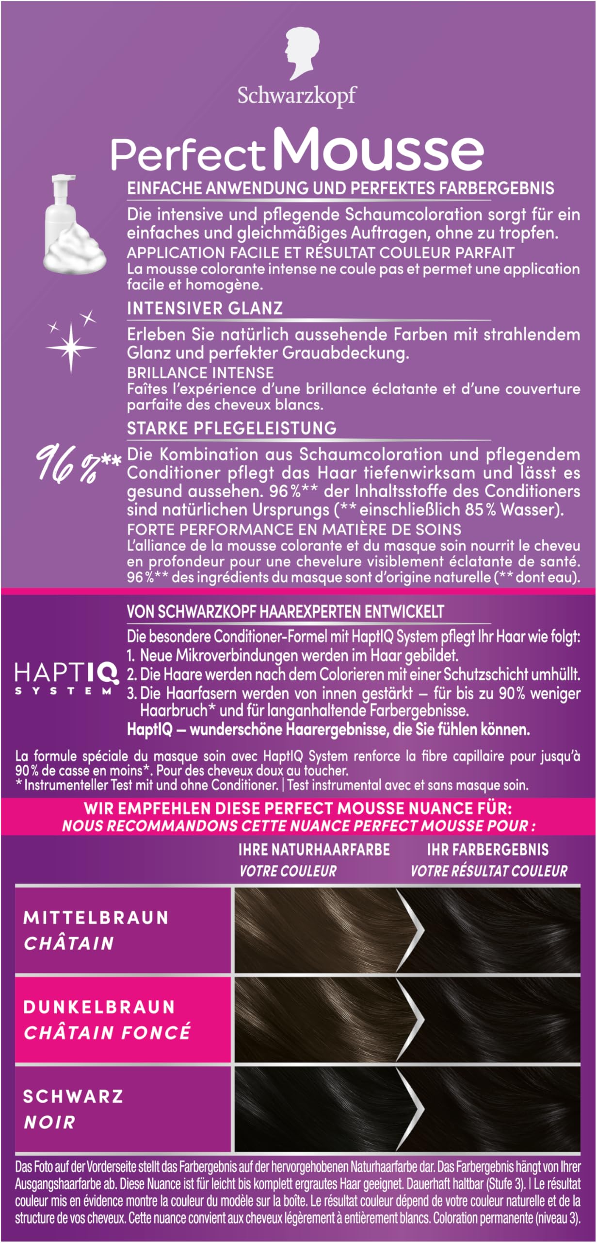 Schwarzkopf Perfect Mousse permanentna farba piankowa 200/1-0 czarna (3 x 92,5 ml), farba do włosów z perfekcyjnym pokryciem szarości, koloryzacja dla intensywnej pielęgnacji i promiennego połysku