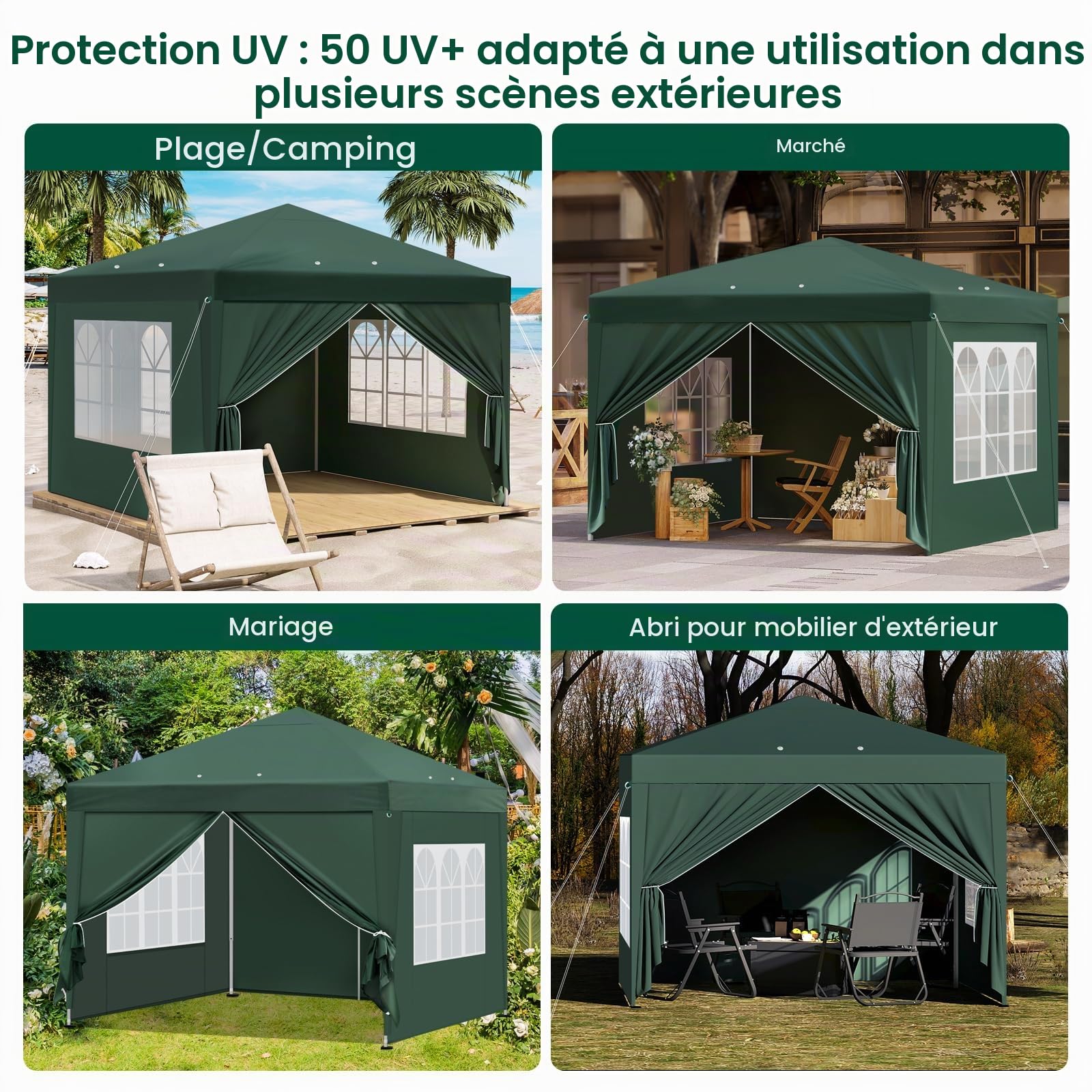 Laneetal Tonnelle de Jardin Pliante Barnum Imperméable Pop up 3x3m Vert
