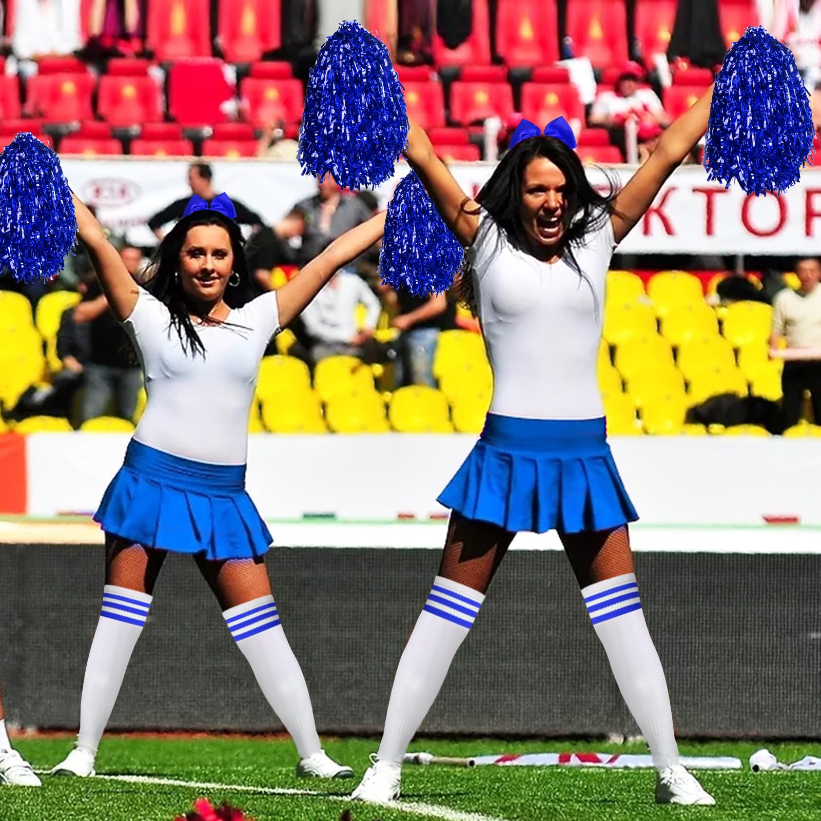 Pompons Pom-pom Girl, 2 Pièces Pompom Girl Pompom Poms avec Chaussettes et Gomme pour Cheerleading, Pompom Girls avec Poignées, Poms Cheer Poms pour Cheerleading et Gymnastique (Bleu)