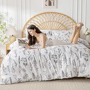 MUXHOMO Duvet Cover King Size, Reversible Floral White Duvet Cover Set with Zipper Closure, 3 Pieces Botanical Patterns Soft Microfiber Bedding Set (90"x104", 2 Pillow Cases 20"×36")