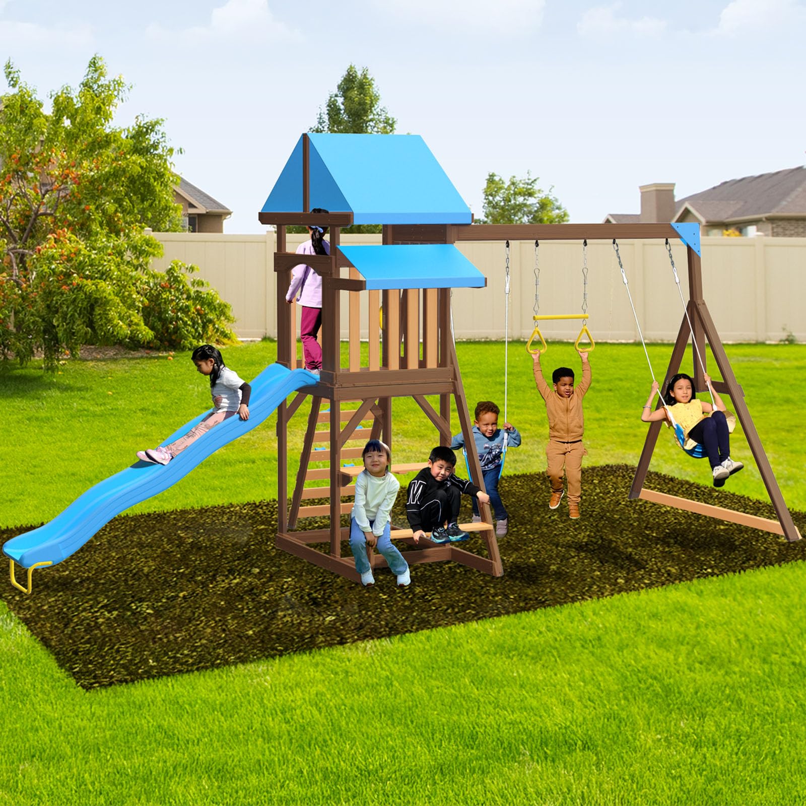Amazon.com: Sportspower Rosemont Wooden Swing Set with 8' Slide, 2