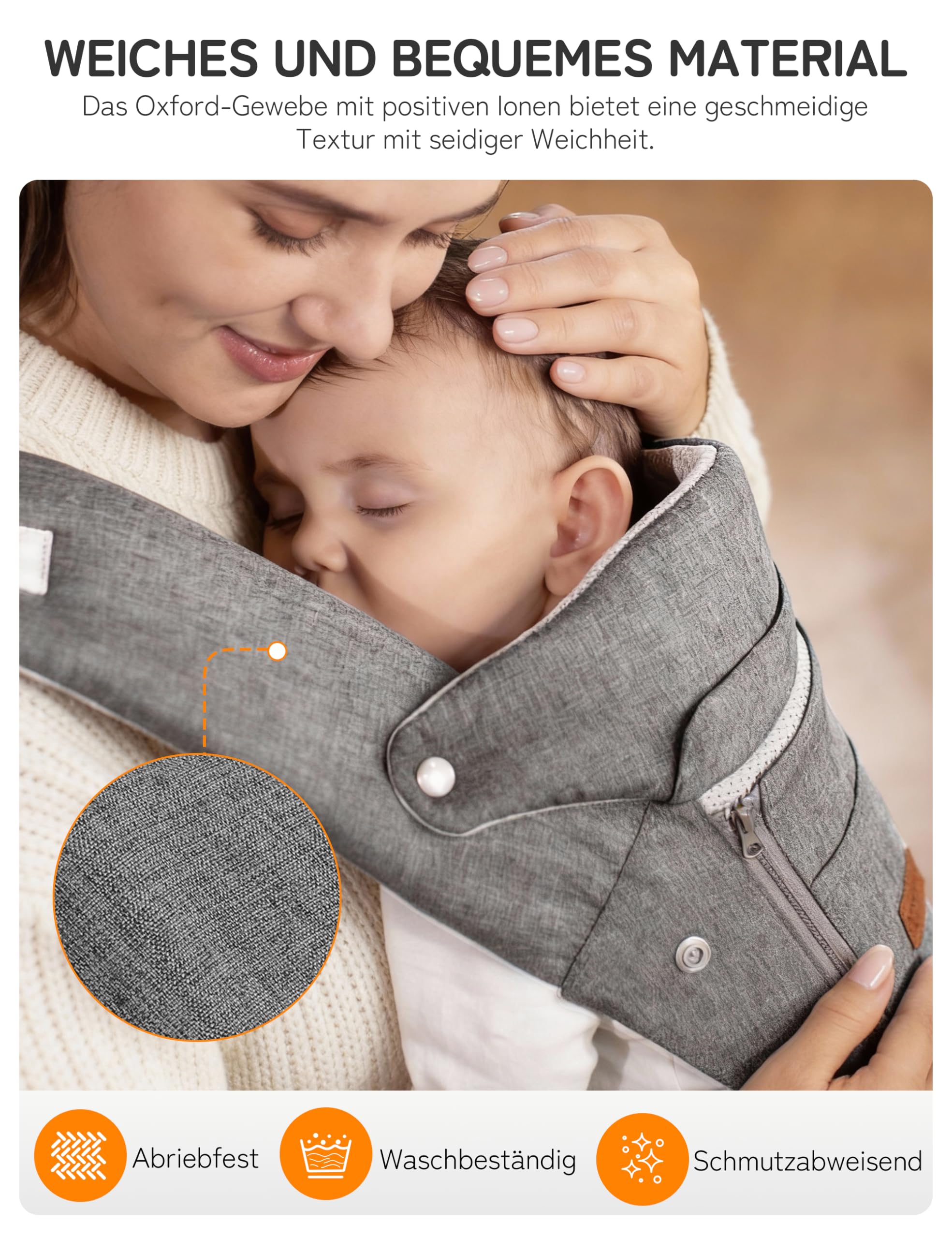 besrey Babytrage, Ergonomische Baby Trage mit Hüftsitz, Baby Carrier mit Lendenstütze, 6 Tragepositionen, Verstellbarer Tragegurt für Babys und Kleinkinder von 4–36 Monaten, Inkl. Sabberlatz