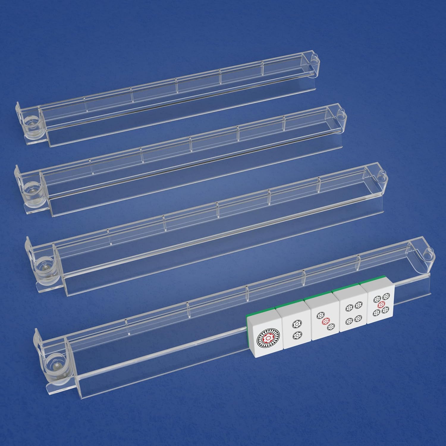 Permium.4 pcs Mahjong Rack with Pushers Clear Acrylic American Mahjong Tile Racks with Built-in Pushers Mahjong Accessories Transparent Mahjong Tile Holder