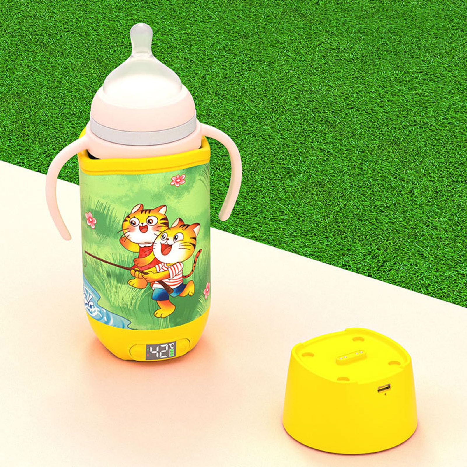Ejoyous Scaldabiberon, Scaldalatte Portatile con ABS e Pelle PU, Riscaldamento Rapido da 2 a 5 Minuti, 7 Livelli di Temperatura Fino a 122F, Ricaricabile per Viaggi e Alimentazione Notturna