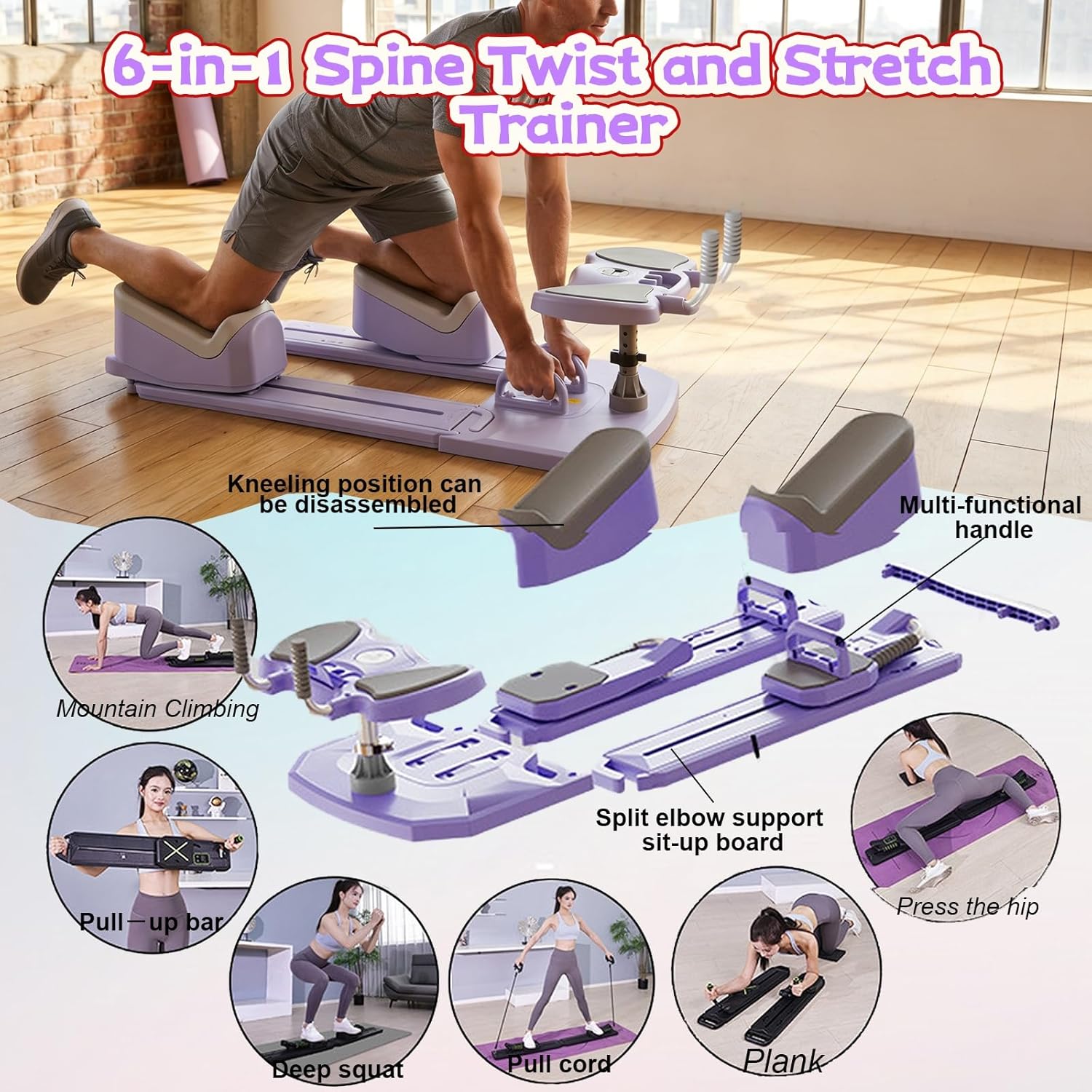 Spine Twist and Stretch Trainer 6-in-1 Crawling Training Machine for Core Training & Spine Decompression 3 Level Full Body Workout with LED Counter 500LBS Capacity Back Pain Relief Home Gym 5–10d