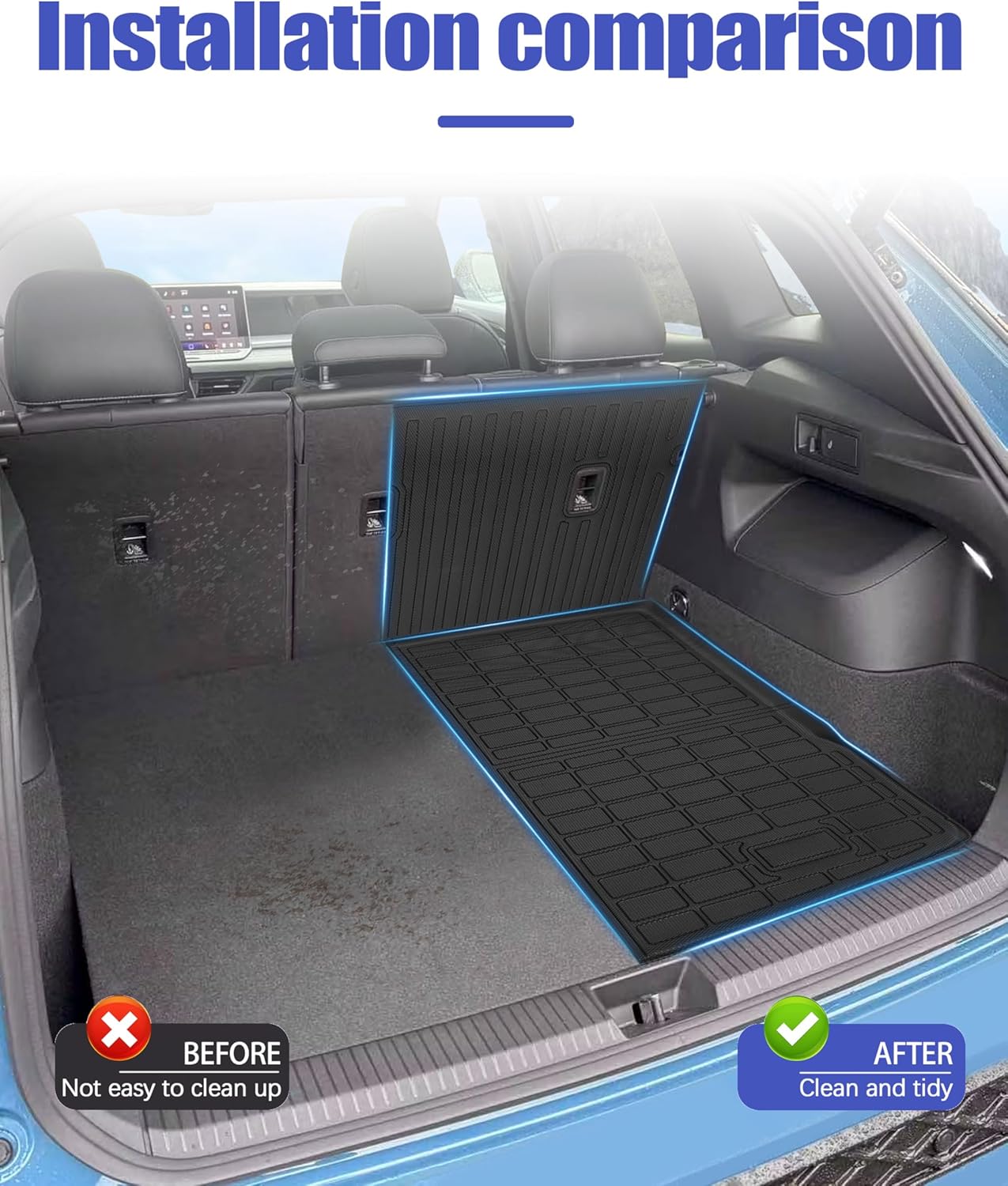 cargo liners backrest mat for vw volkswagen tiguan accessories 2025 2026 with hook&loop rear trunk mat rear seat back cover protector all weather anti-slip split dog liner 3 pcs vw tiguan 2025+ backrest mat + trunk mat