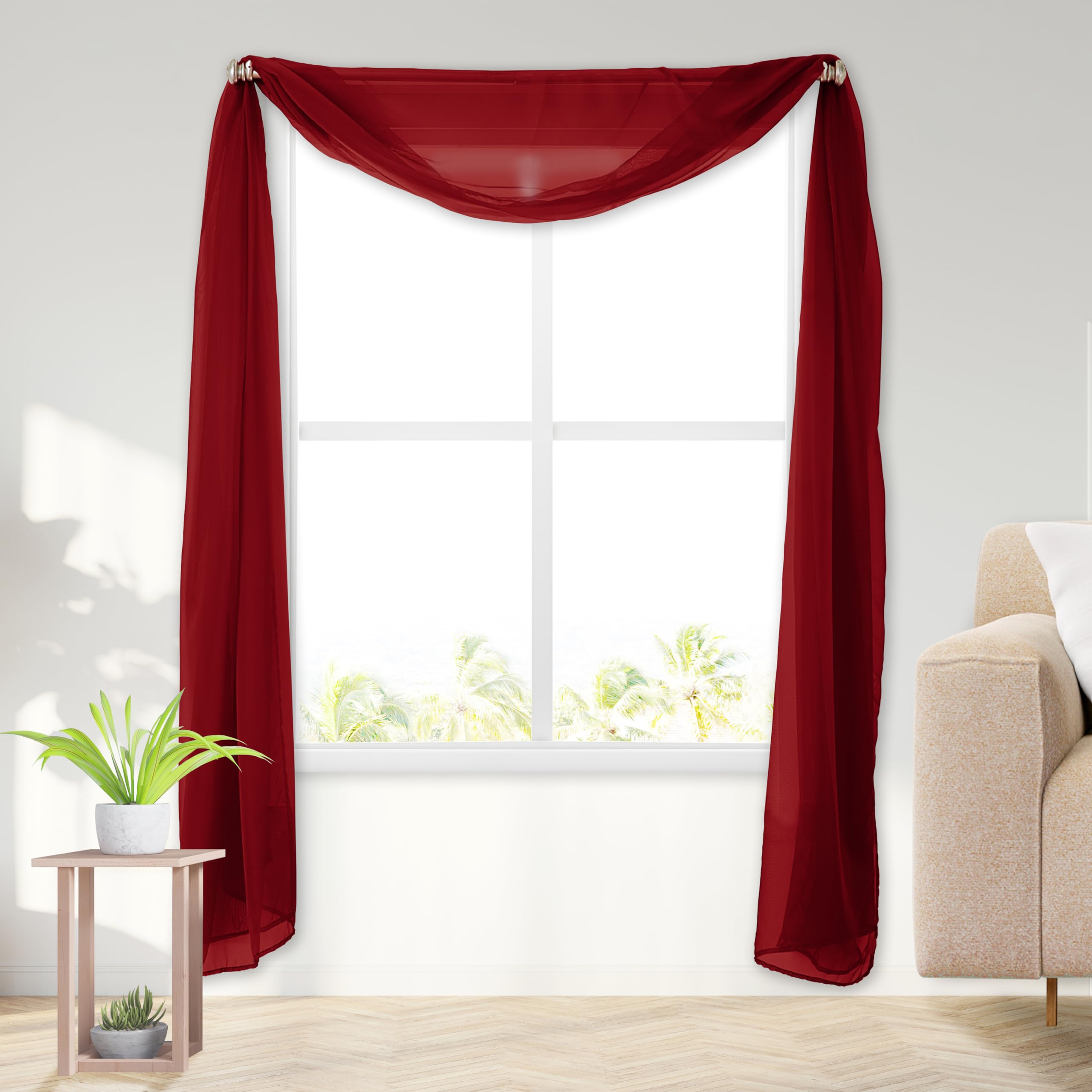 Elegant Comfort Lightweight Sheer Voile Window Scarf Valance - 216 Inch Long - 1 Panel Sheer Curtain for Living Room, Event Decor, Bedroom, (1 Piece)