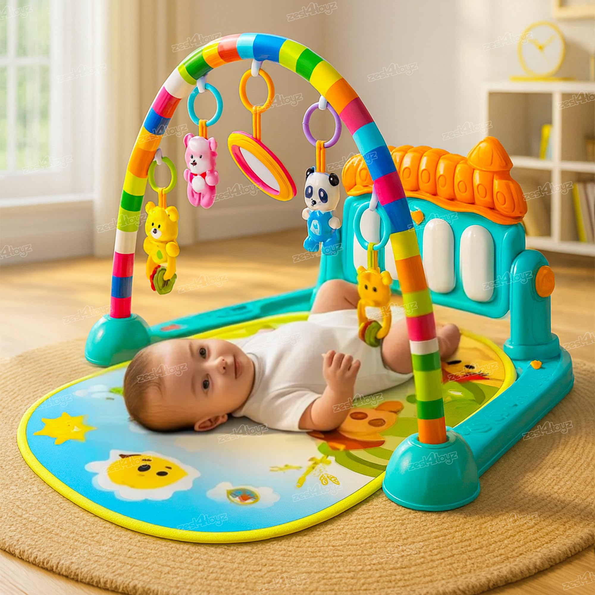 Zest 4 Toyz Baby Play Mat for Babies (1 Year Warranty) Play Gym Floor Mat for Kids with Hanging Rattles Lights & Musical Keyboard Kick and Play Bed | Piano Gifts for New Born Baby - Made in India-image-41