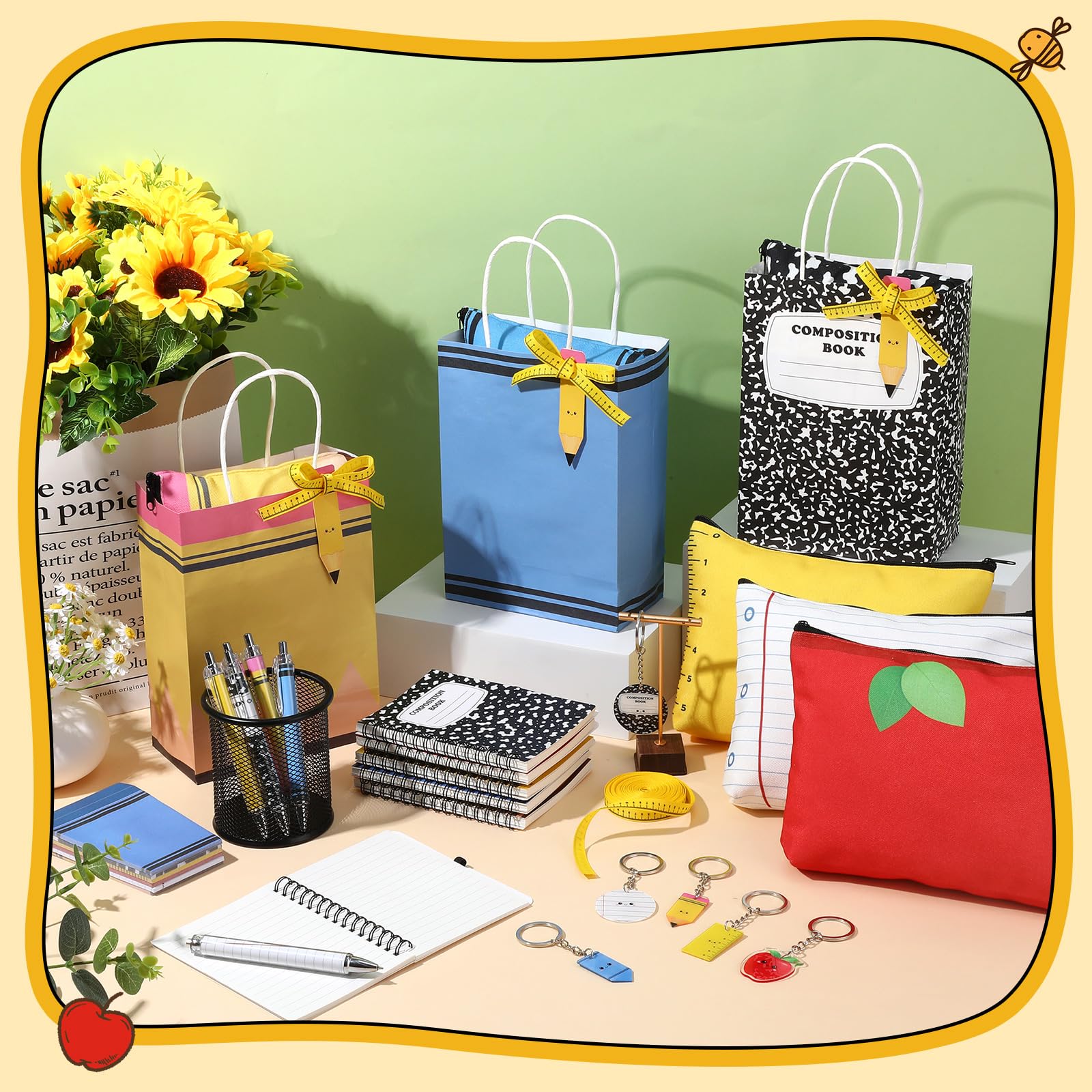 Sabary Sets für Lehrer, Wertschätzungsgeschenke, Papierrollenstifte, Acryl-Schlüsselanhänger, Make-up-Taschen, Notizbücher, Haftnotizen, Papiertüten, Namensschilder, Lineal für Abschlussfeier, Party