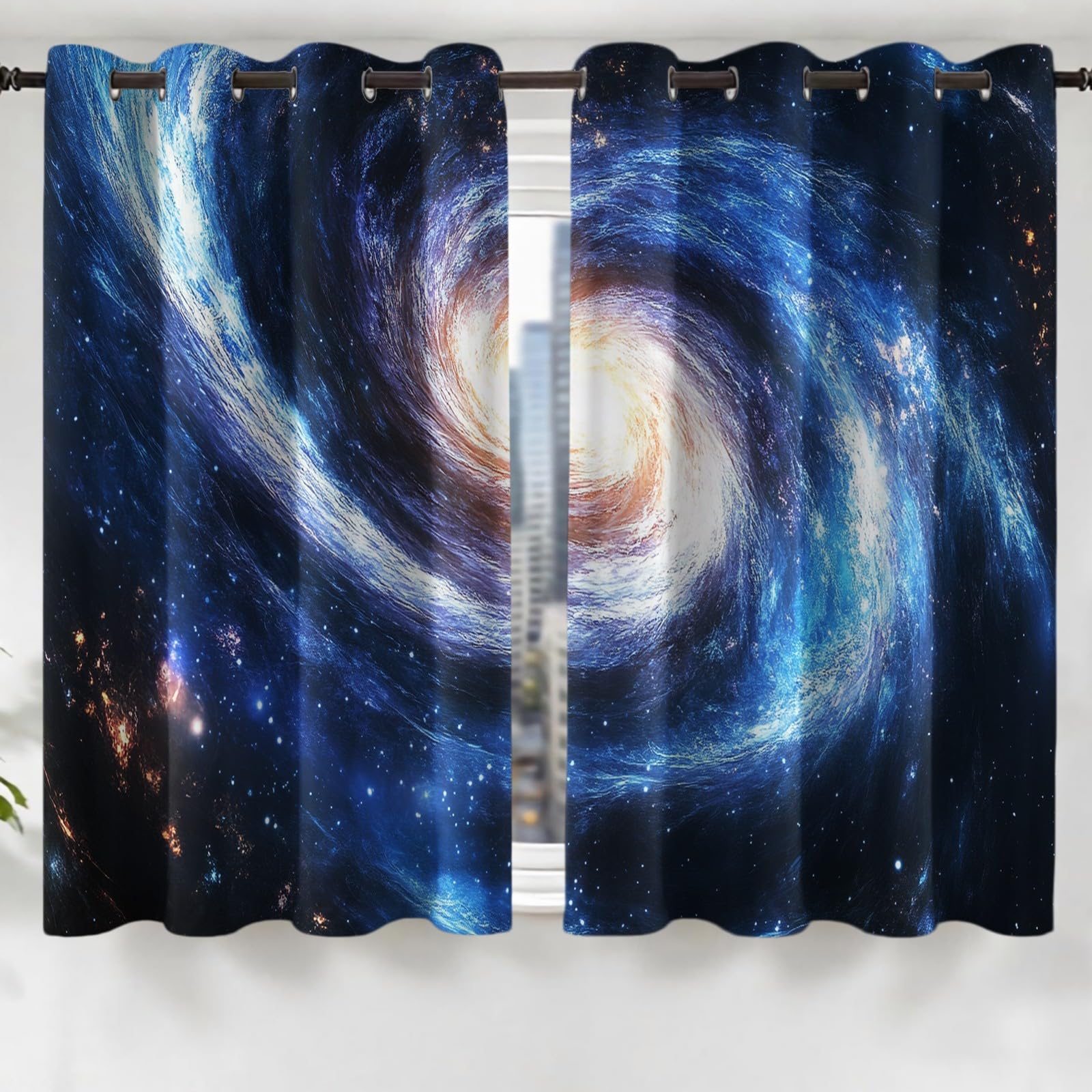 Rideaux Occultants Opaques,120L X 140H cm Trous Noirs de Galaxies Spirales Lot de 2, Rideaux Thermiques pour Chambre et Salon